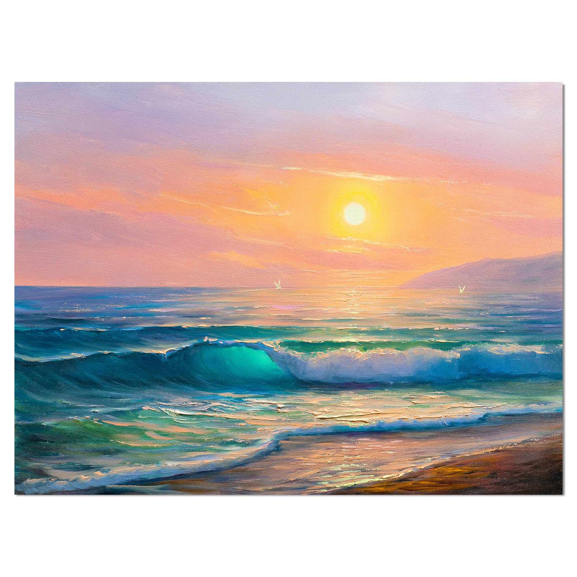 Designart - Sunset view at the sea - Landscapes Sea &#x26; Shore Photographic on wrapped Canvas