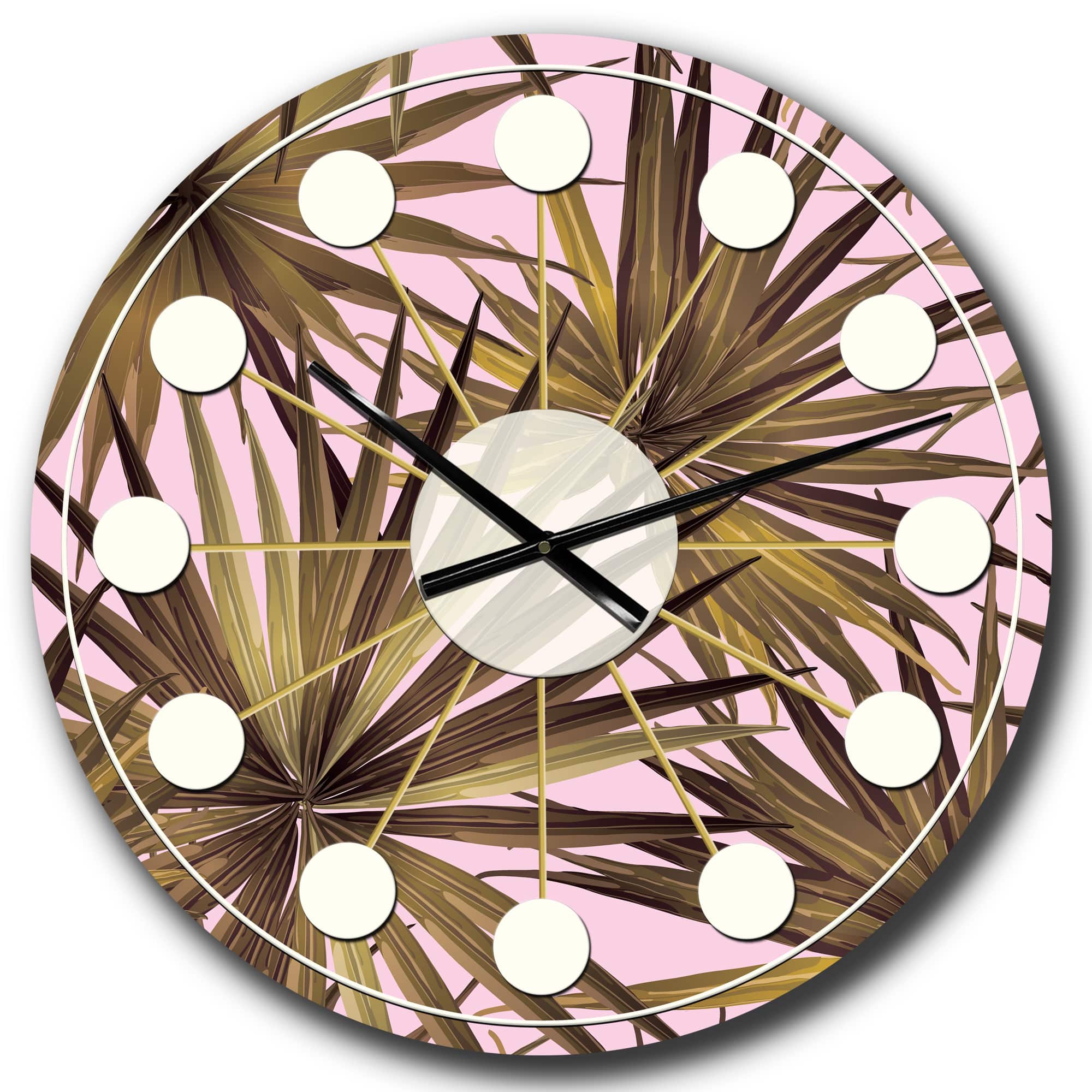 Designart &#x27;Tropical Leaves On Pink Mid-Century Modern Wall Clock