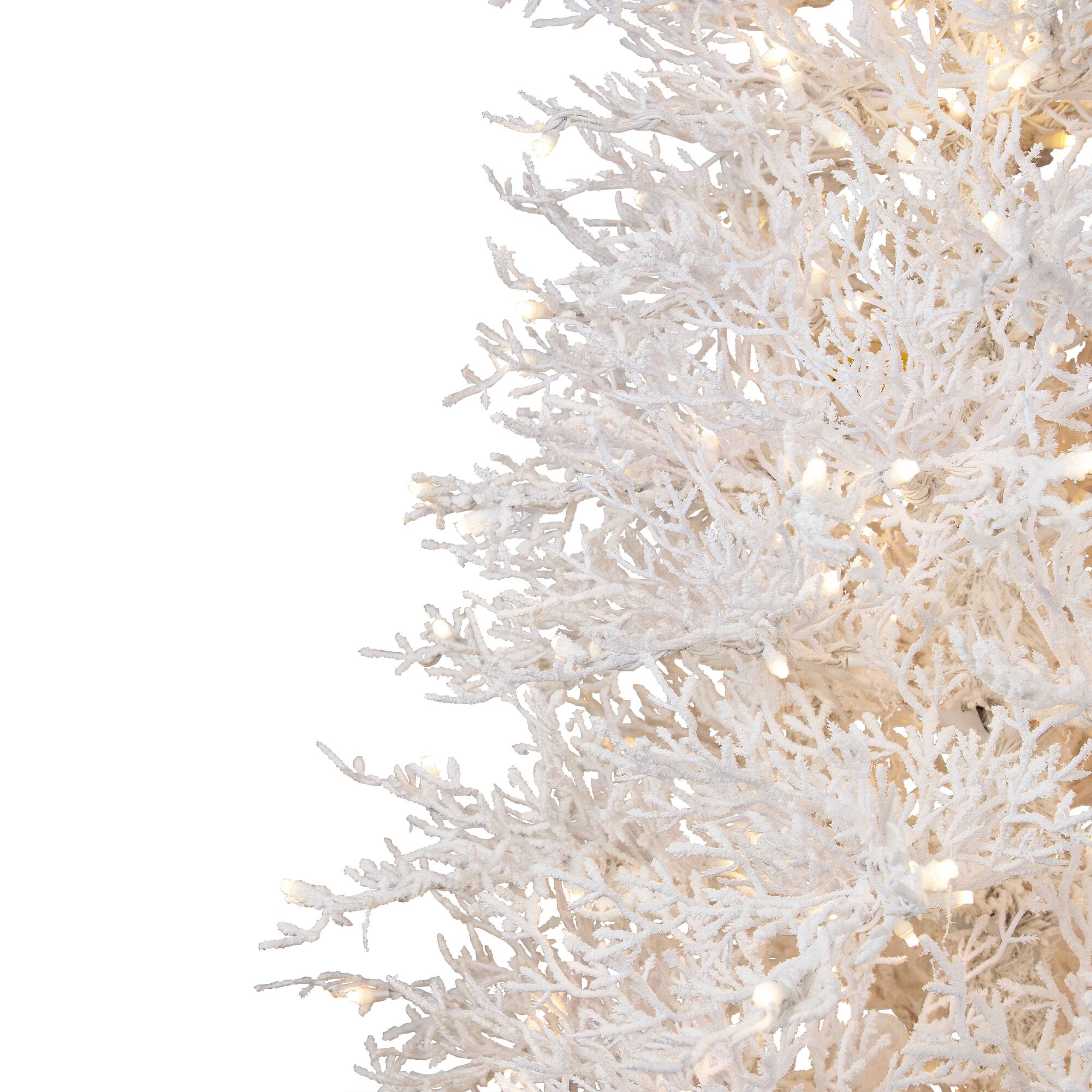 7.5ft. Pre-Lit Flocked Twig Artificial Christmas Tree, Warm White LED Lights
