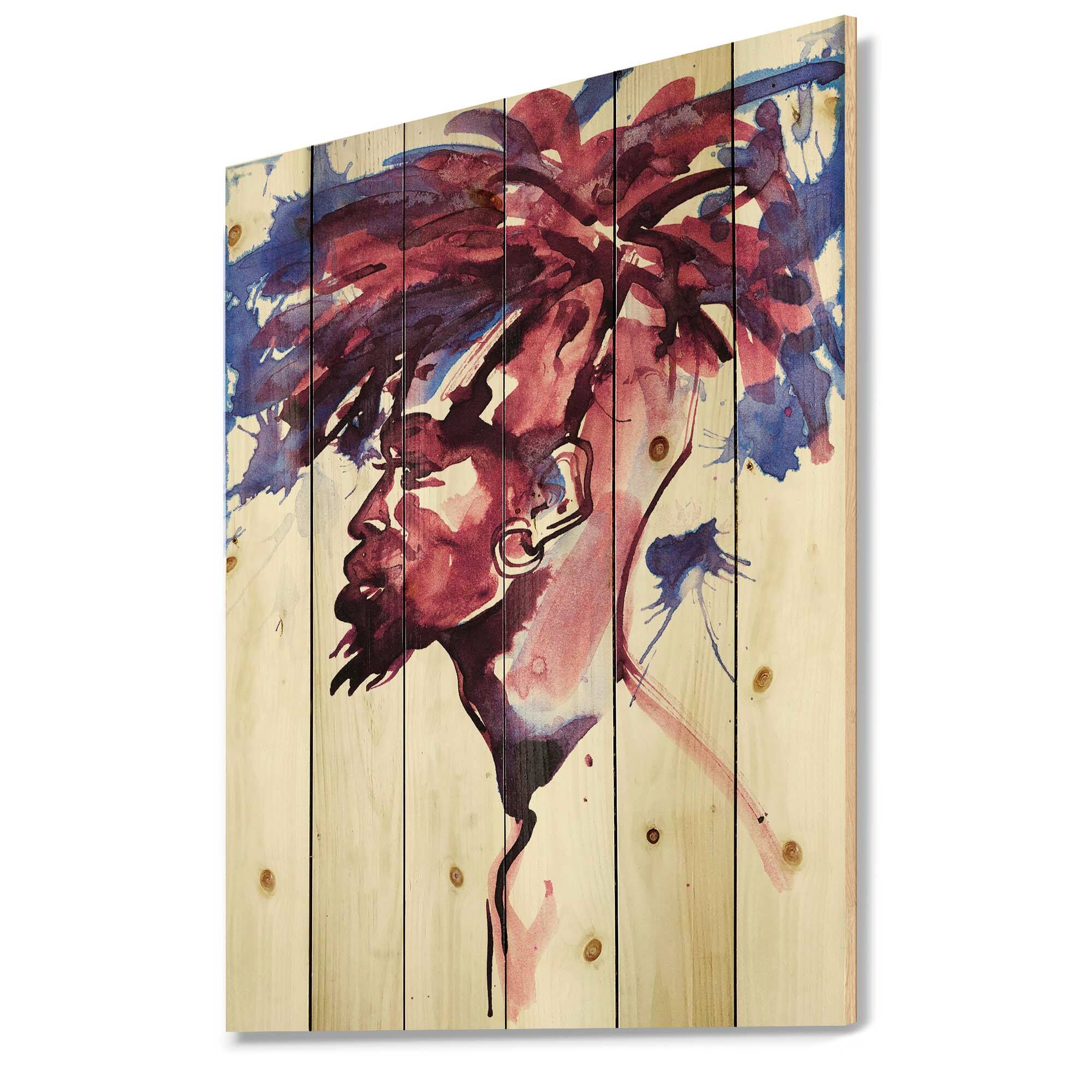 Designart - Handsome African Man Fashion Portrait of Young Guy - Modern Print on Natural Pine Wood