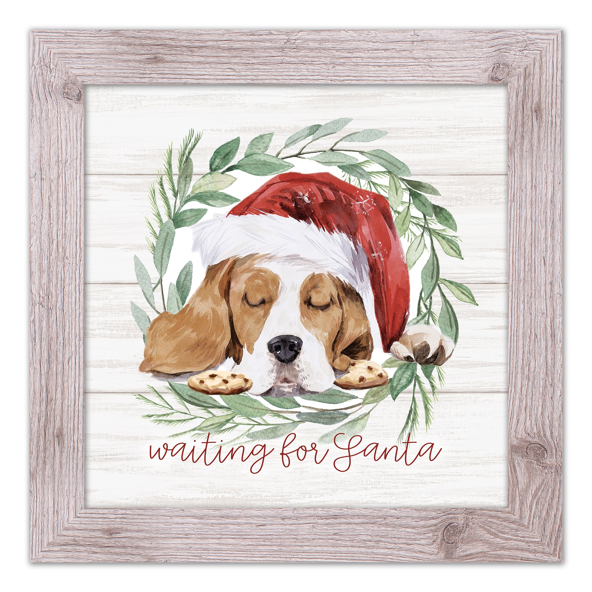 Designs Direct 16" x 16" Santa Dog Western White Framed Print