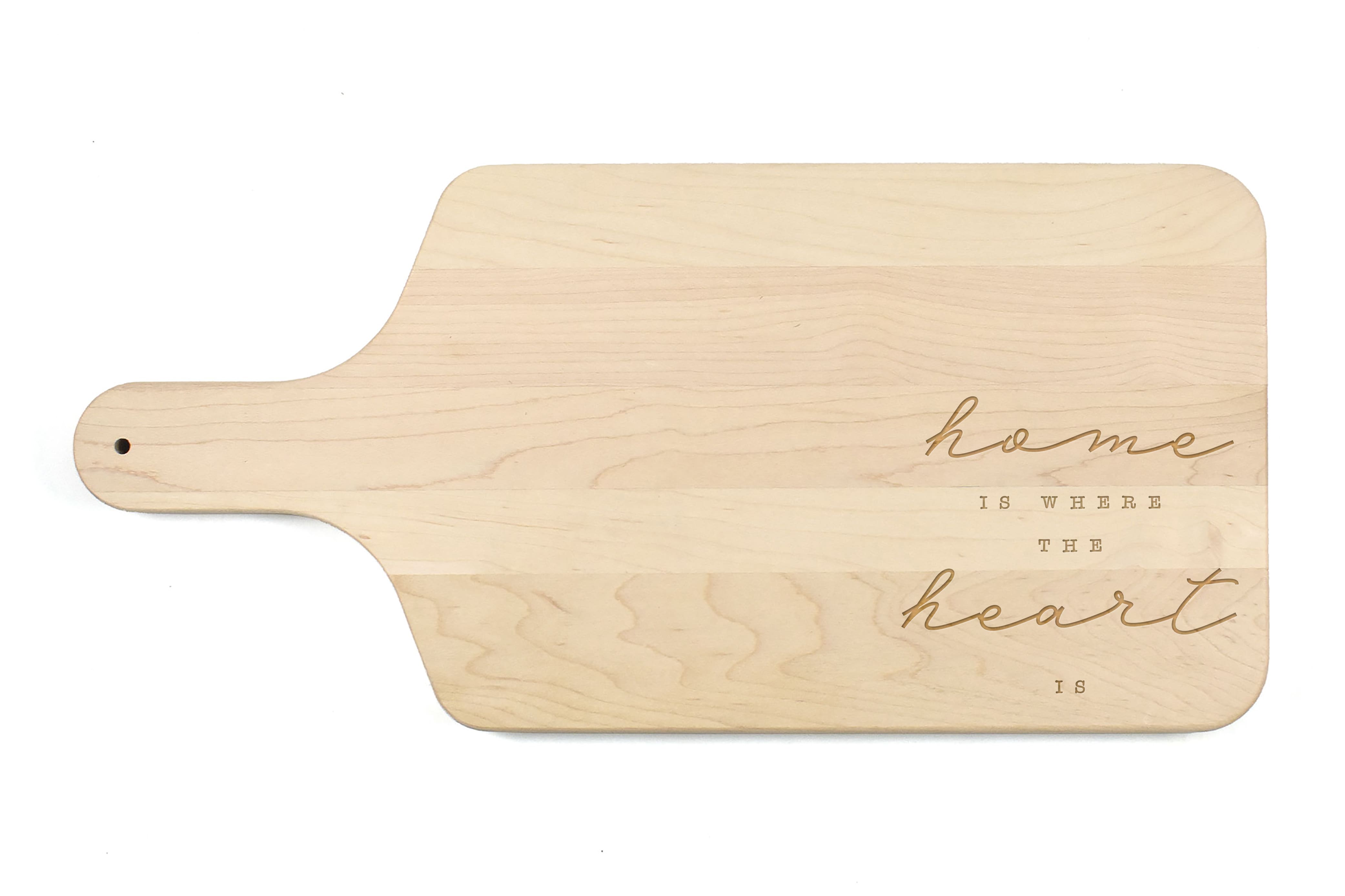 Home is Where the Heart Is 17" x 8" Maple Paddle Cutting Board