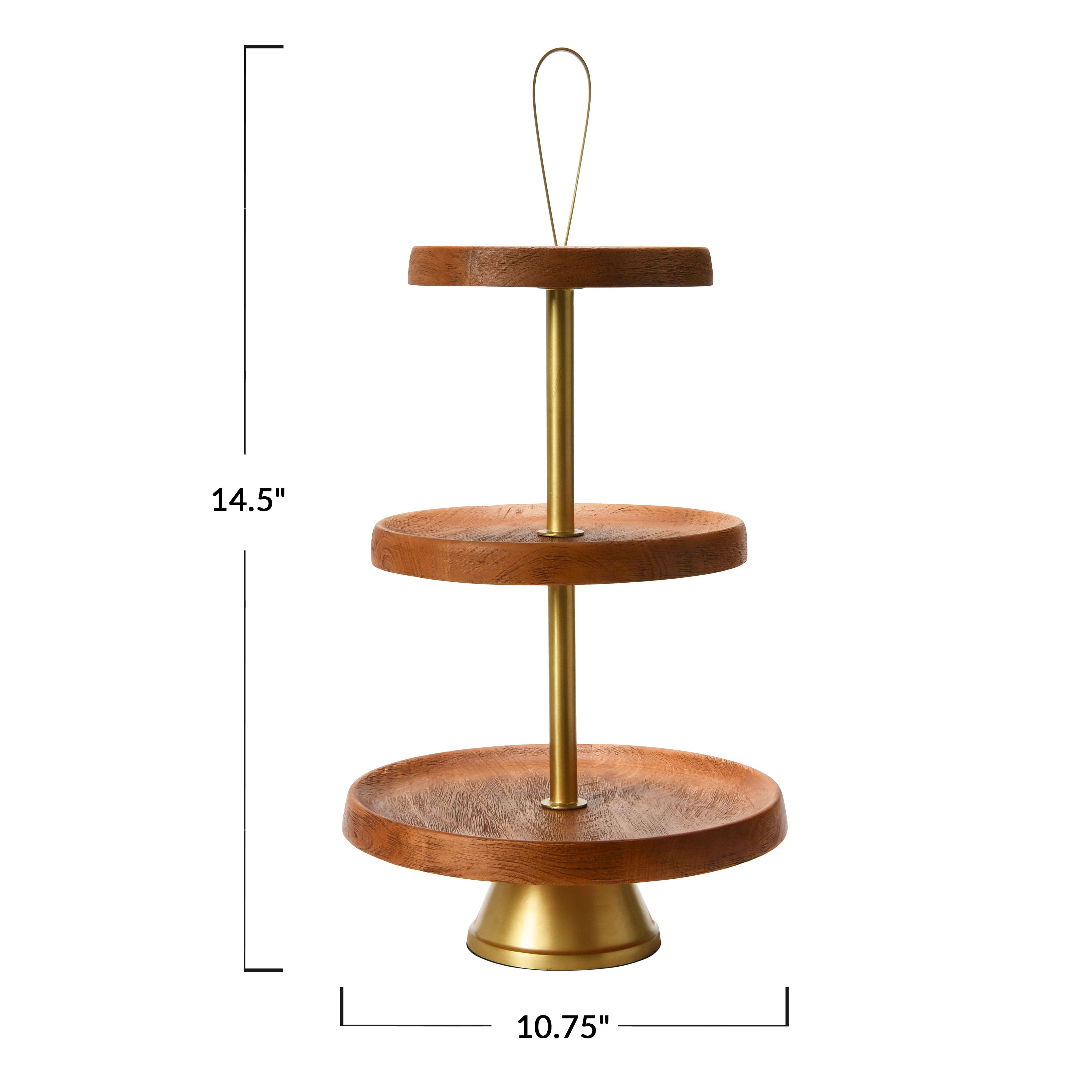 Hello Honey&#xAE; 21.5&#x22; Natural &#x26; Gold Elegant Modern 3-Tiered Tray