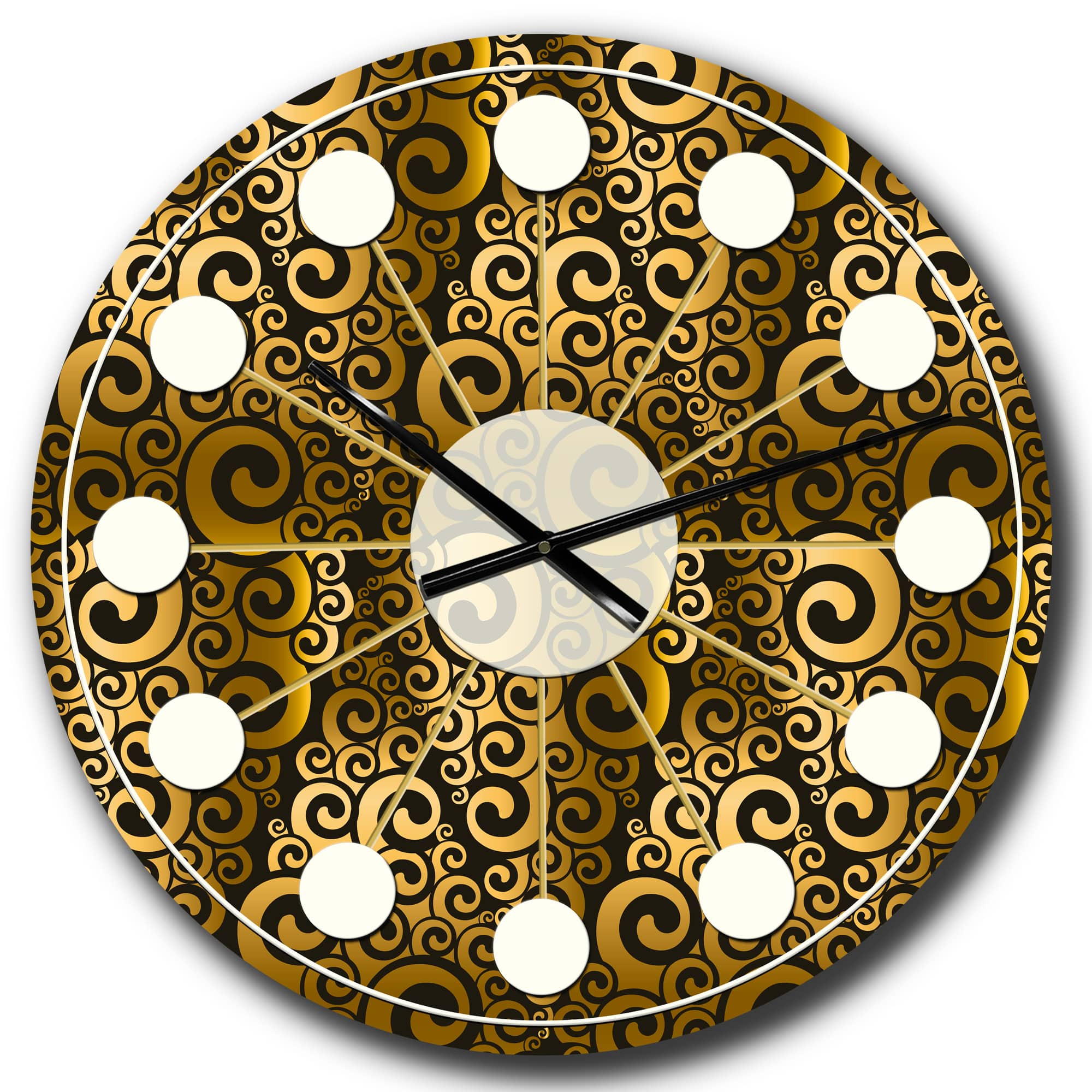 Designart 'Gold And Black Swirl I Mid-Century Modern Wall Clock