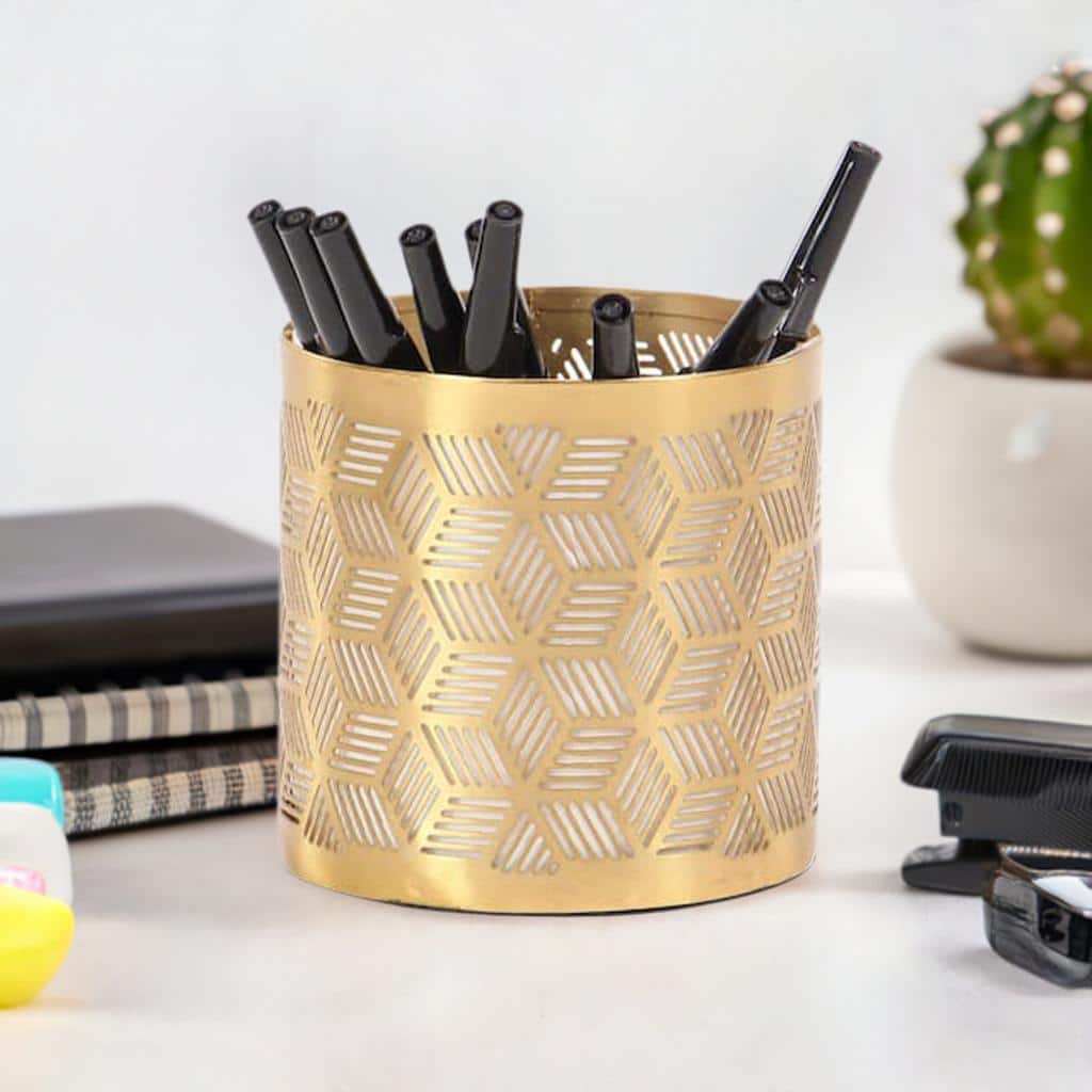4&#x22; Gold Iron Glam Pencil Holder