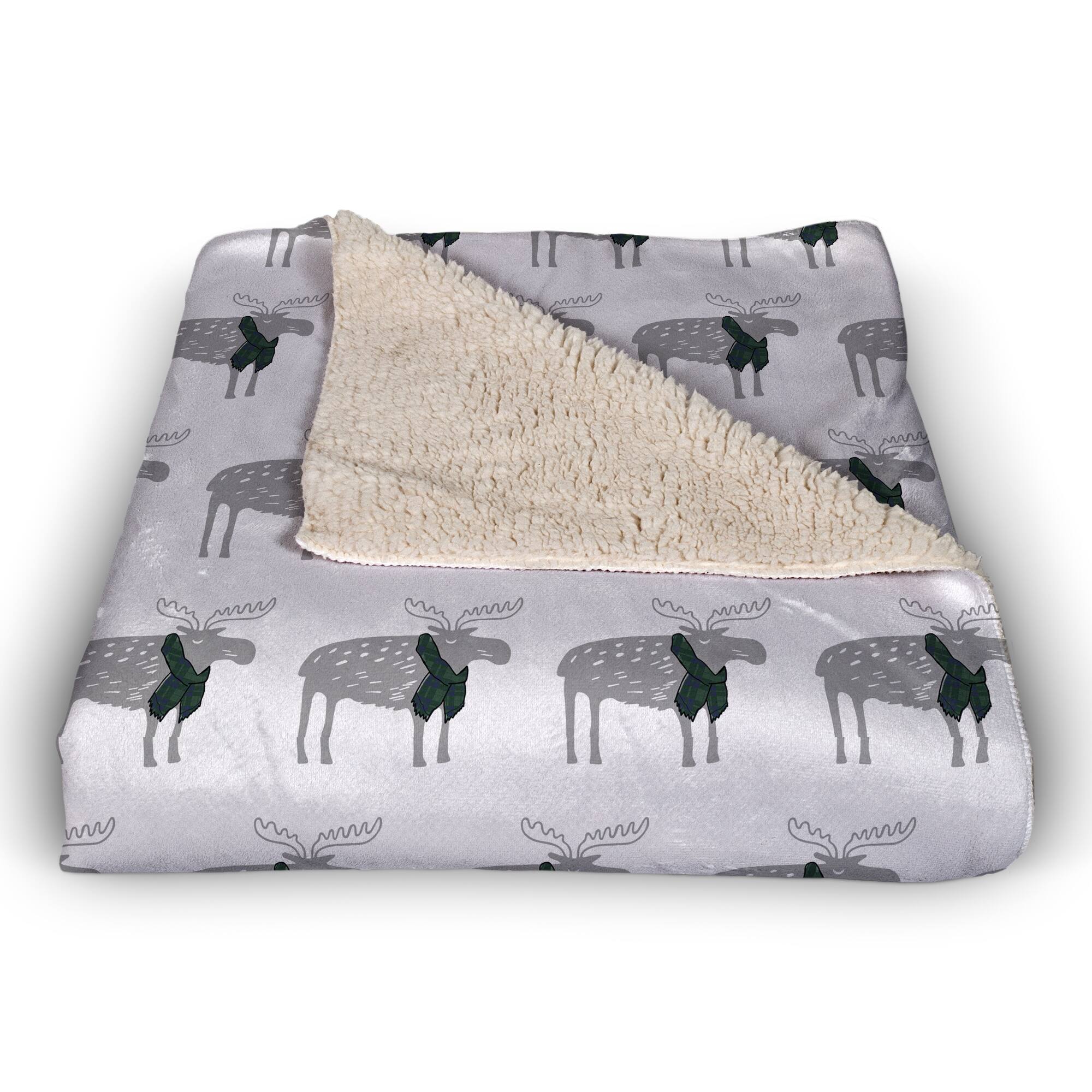 Plaid Scarf Moose Pattern 50x60 Sherpa Fleece Blanket