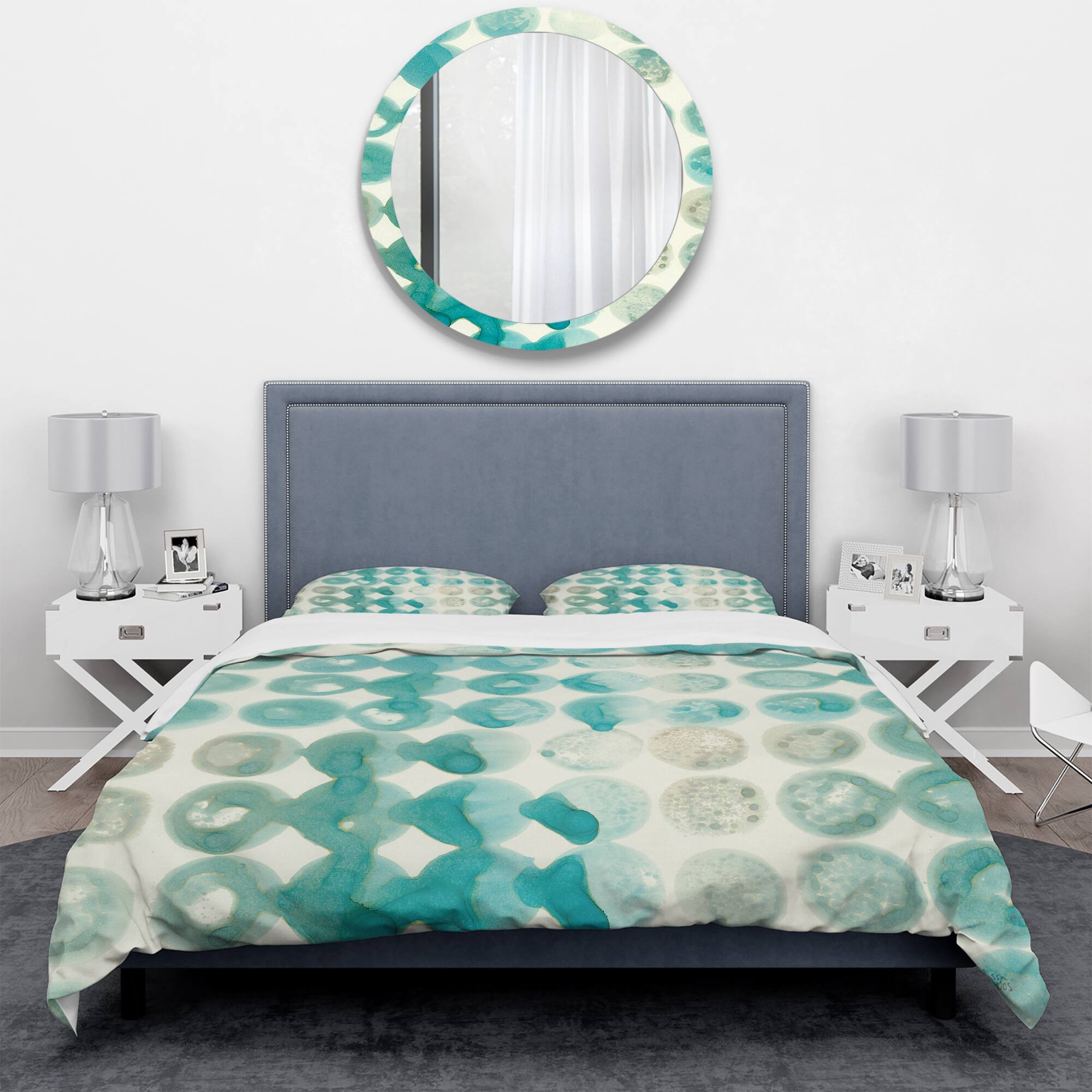 Designart &#x27;Turquoise Watercolor geometrical II&#x27; Geometric Bedding Set - Duvet Cover &#x26; Shams