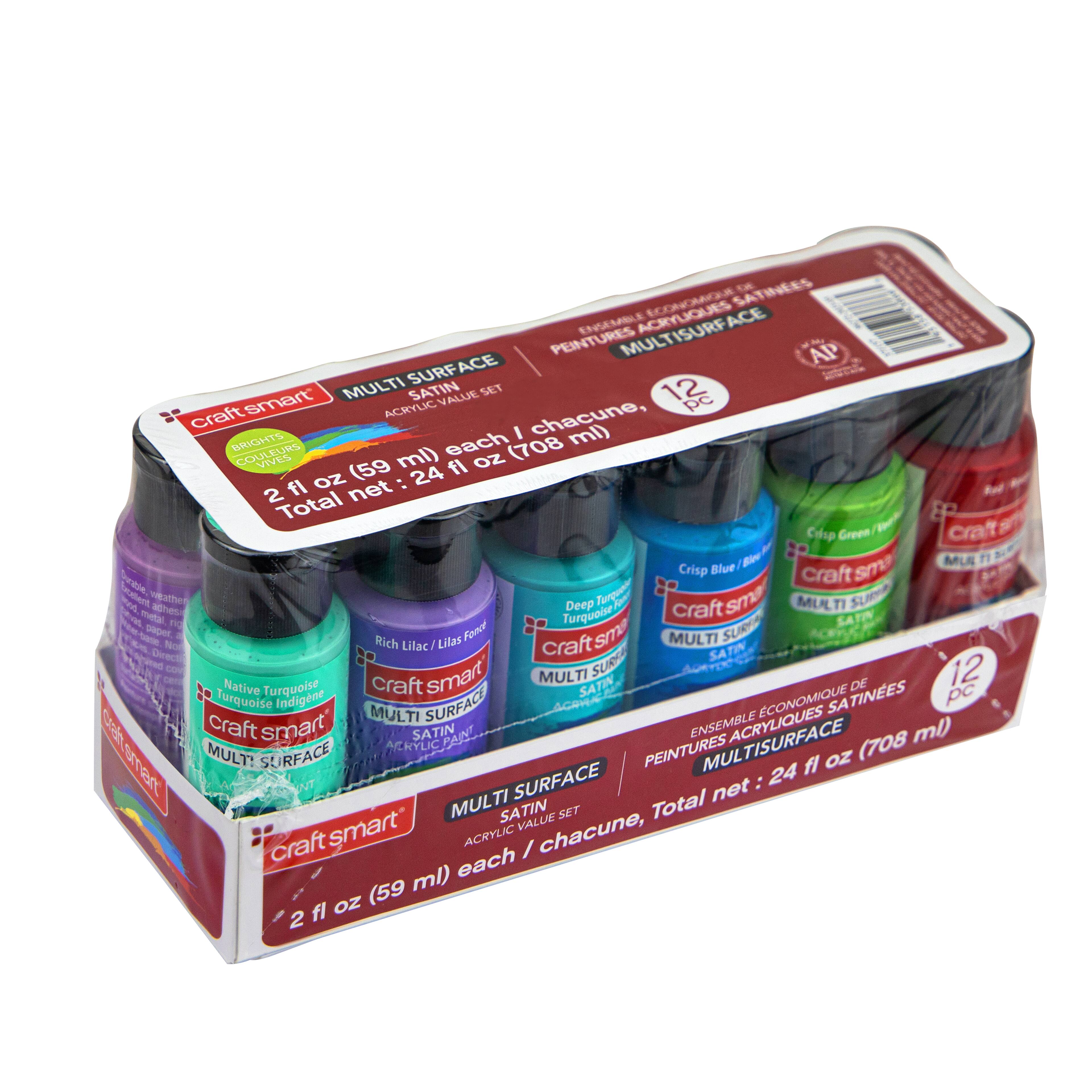 6 Packs: 12 ct. (72 total) Bright Colors Premium Satin Acrylic Set by Craft Smart&#xAE;