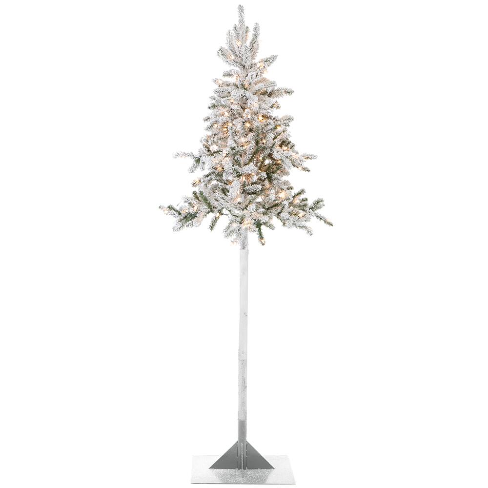 8ft. Flocked Easy Connect Pine Christmas Tree, Clear Lights