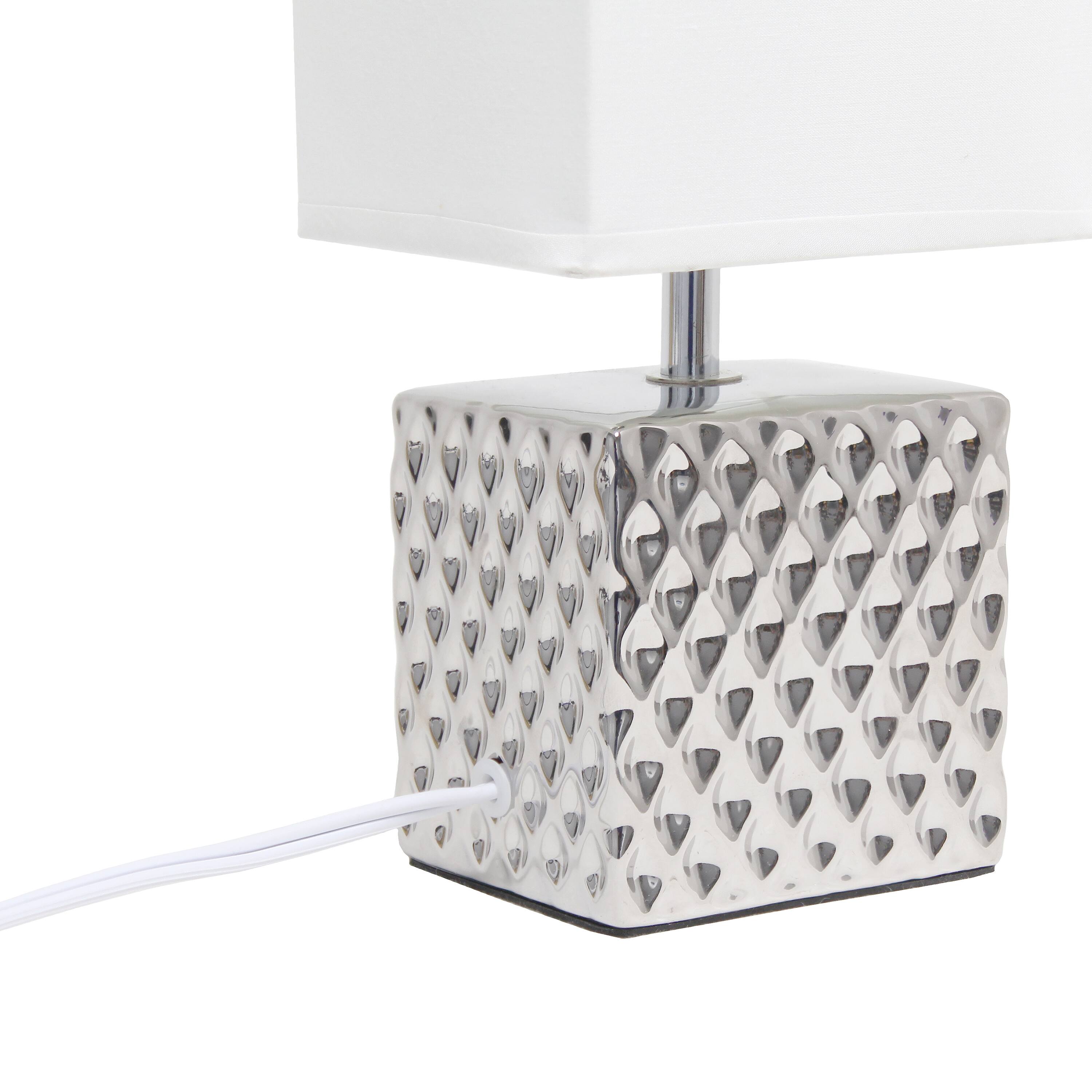 Simple Designs 12&#x22; Petite Hammered Chrome Square Table Lamp