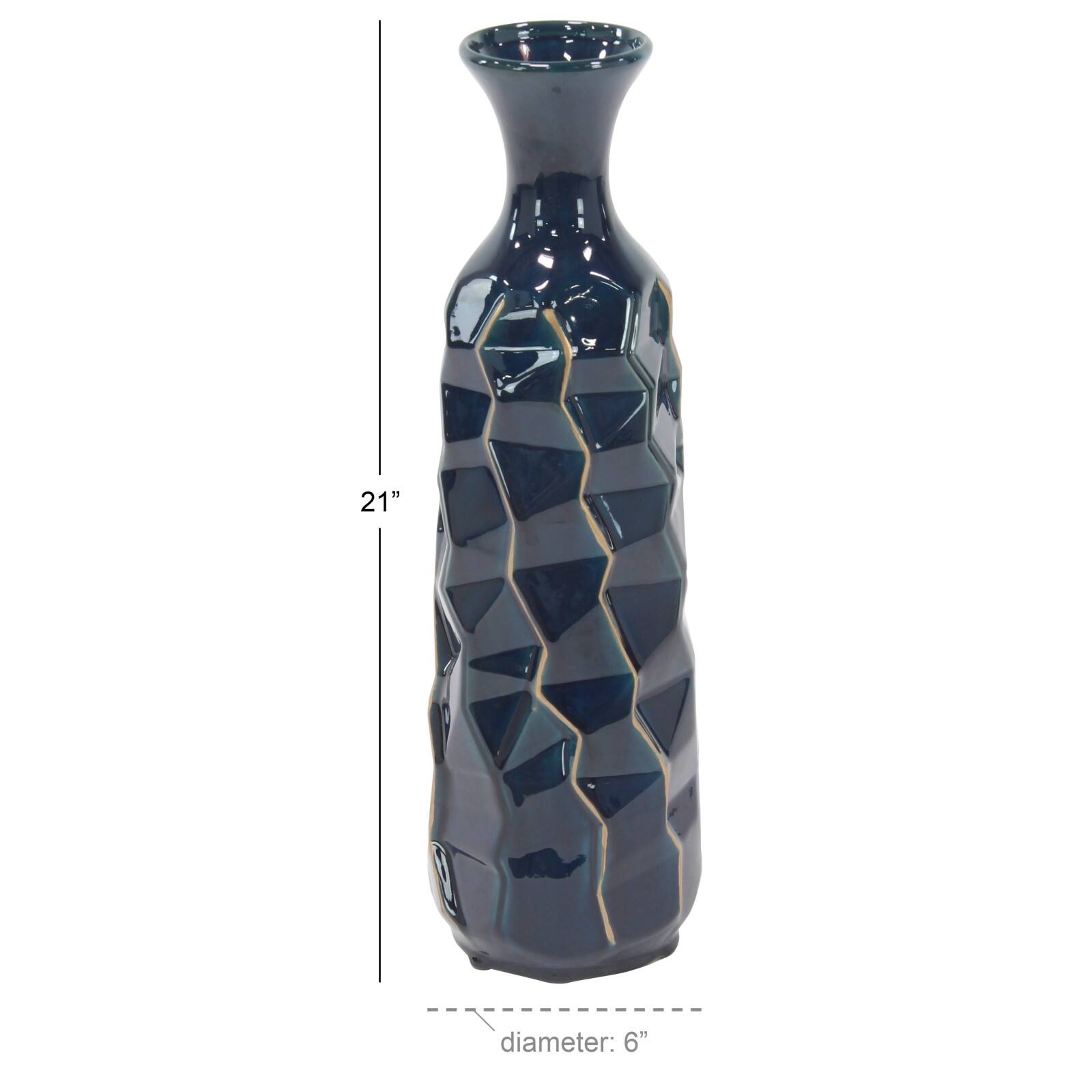 Tall Blue Stoneware Modern Vase