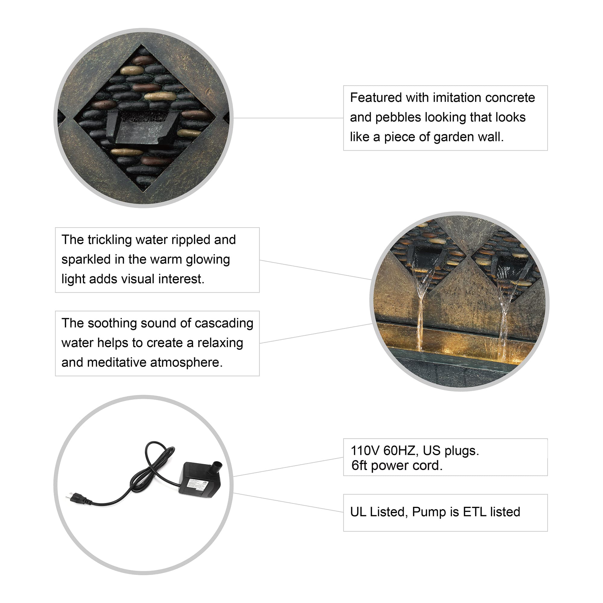 Glitzhome® 2.5ft. Faux Concrete and Pebbles Outdoor LED Fountain