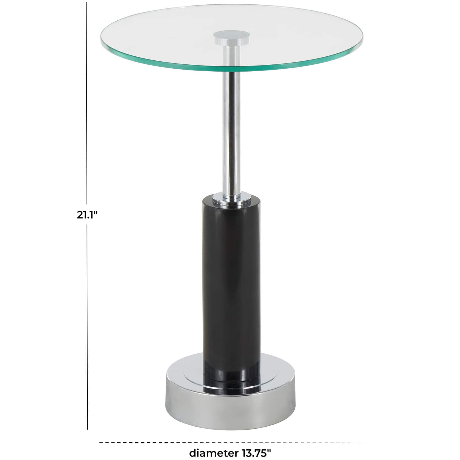 21" Black Marble Round Side End Accent Table with Silver Metal Rod & Base