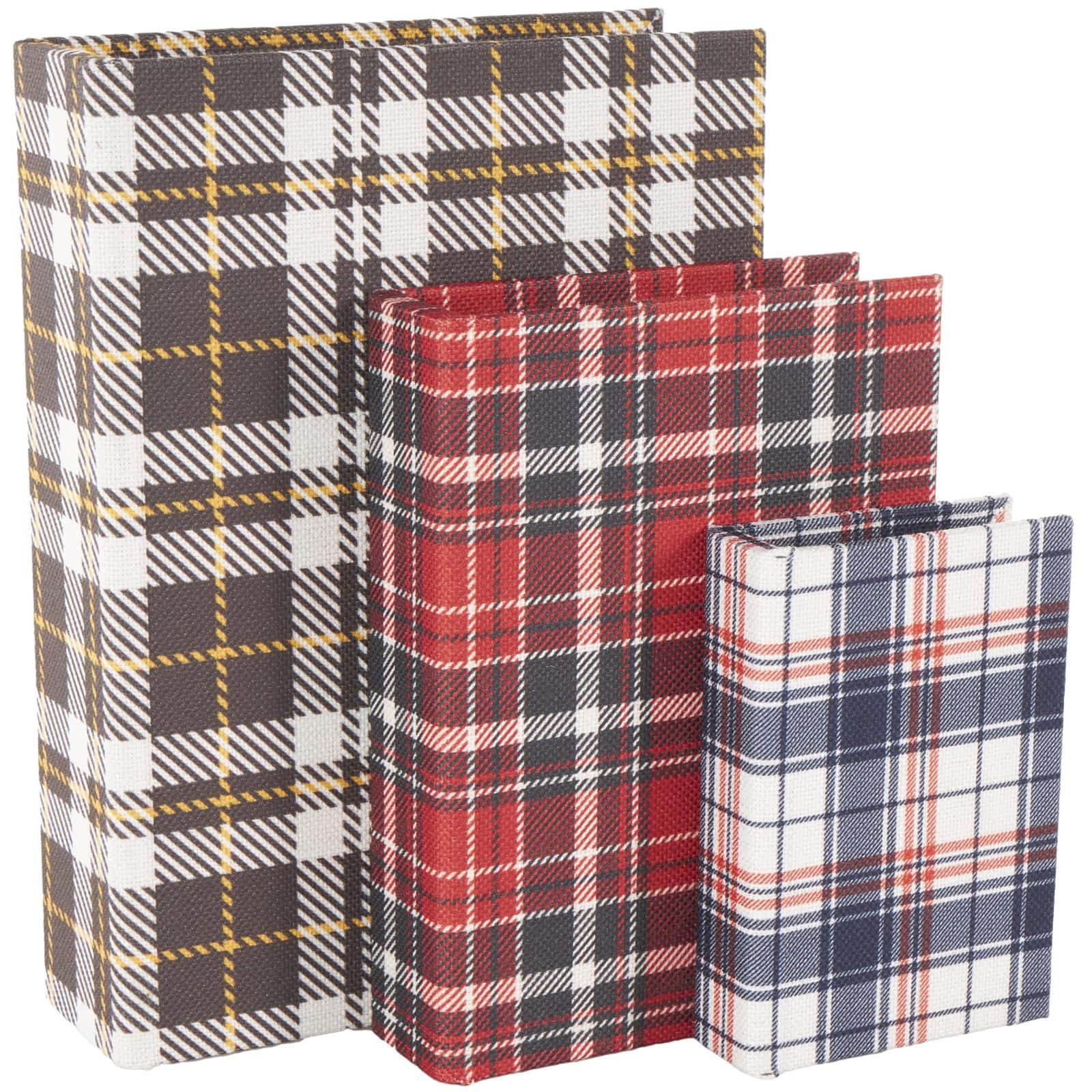 Multicolor Geometric Faux Book Storage Decorative Box with Plaid Inspired Pattern Set