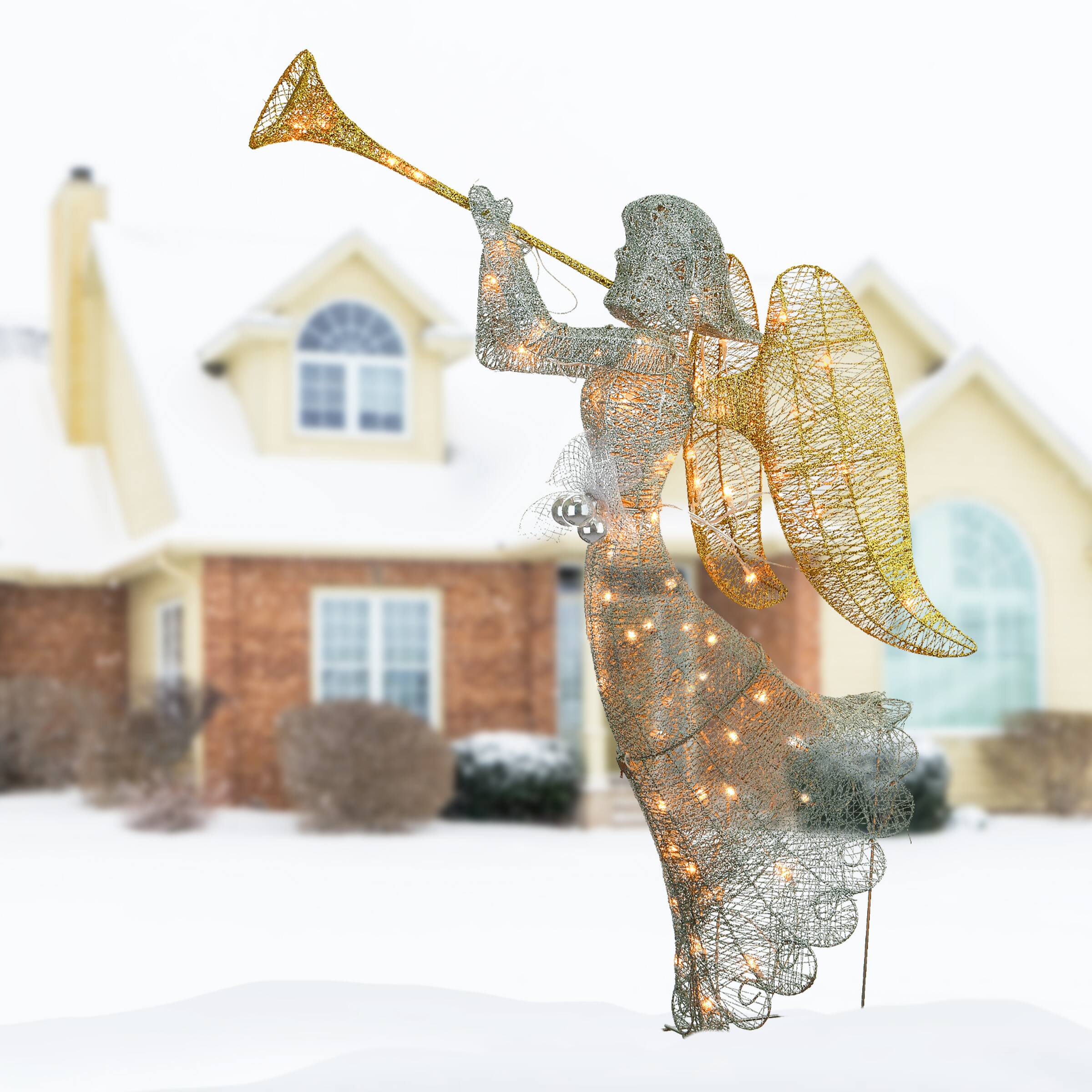 48" Crystal Angel Decoration, Clear Mini LED Lights