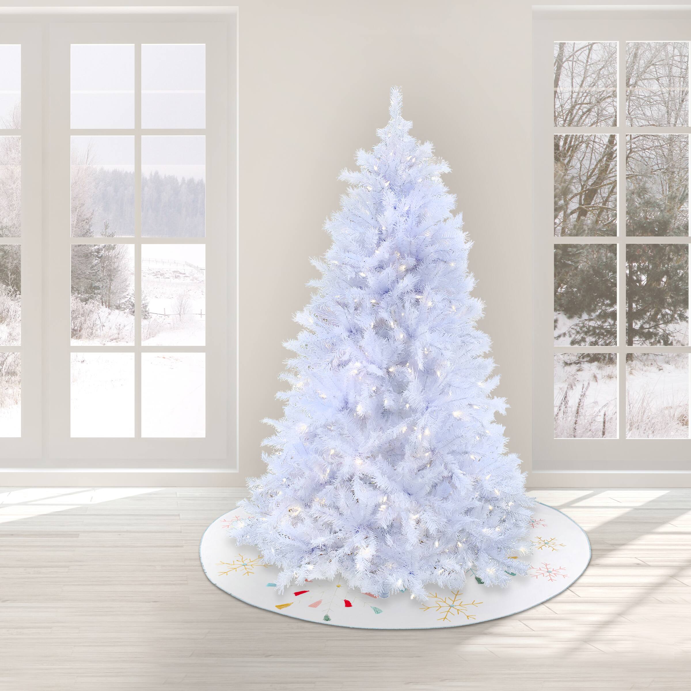 7.5ft. Pre-Lit White Artificial Christmas Tree, Warm White LED Lights