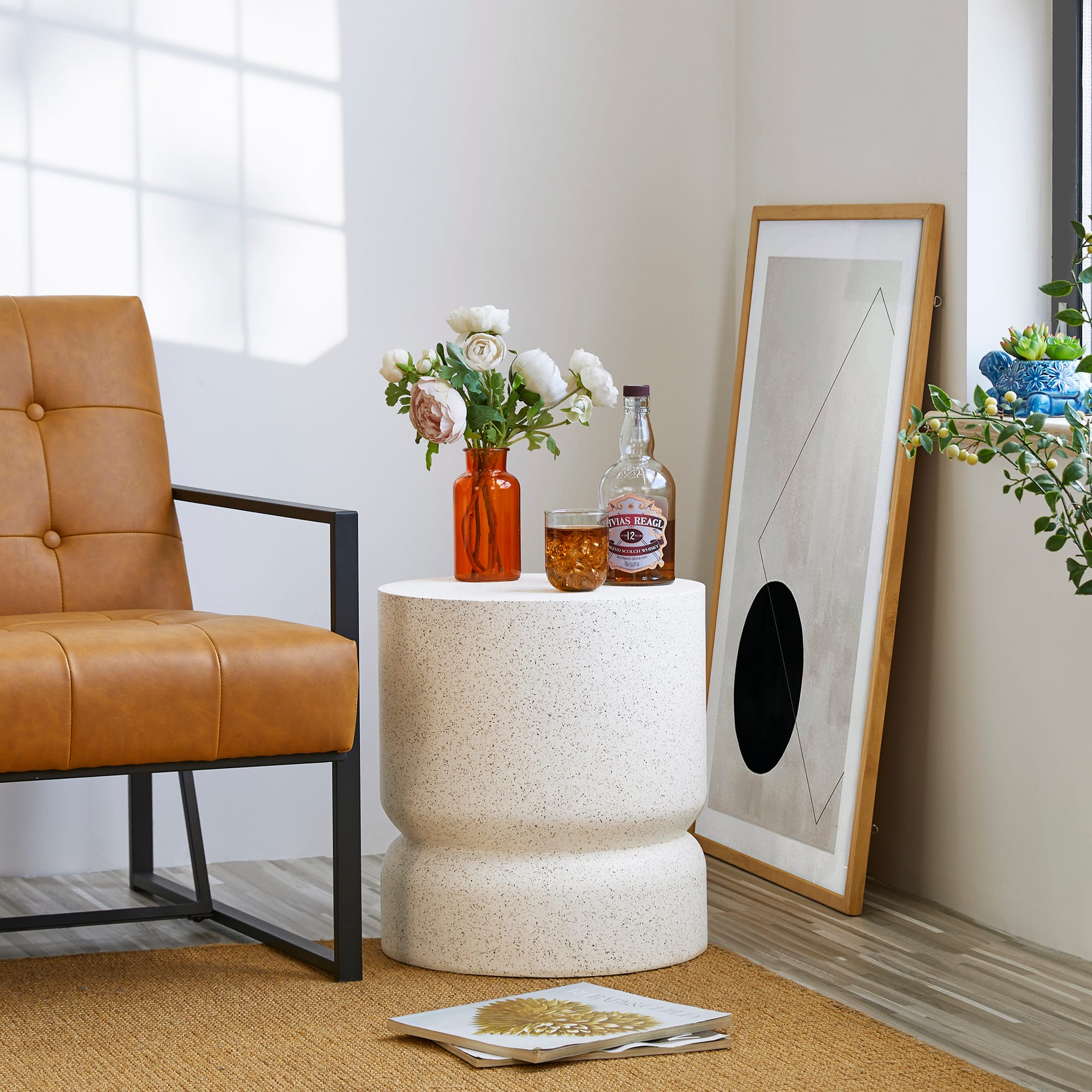 Glitzhome® 17" Multi-Functional Faux Terrazzo Garden Stool