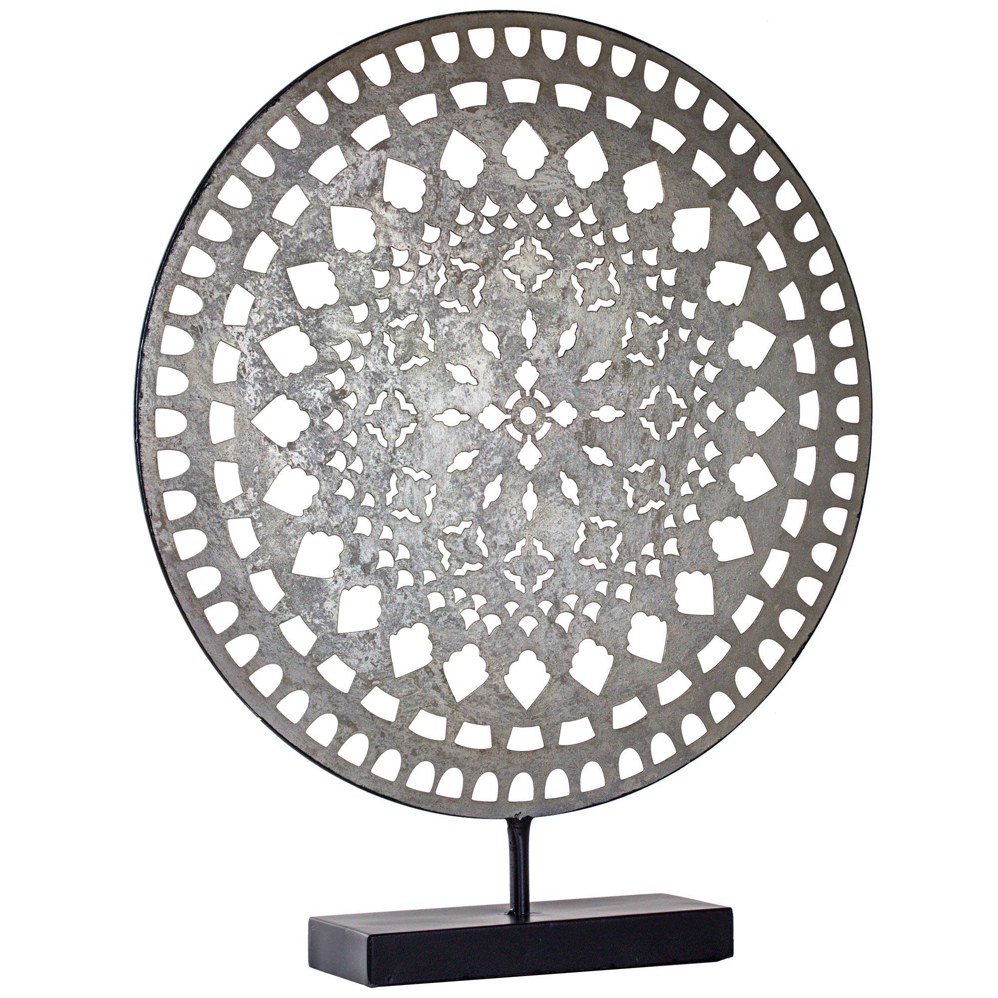 19" Silver Rustic Metal Medallion Sculpture