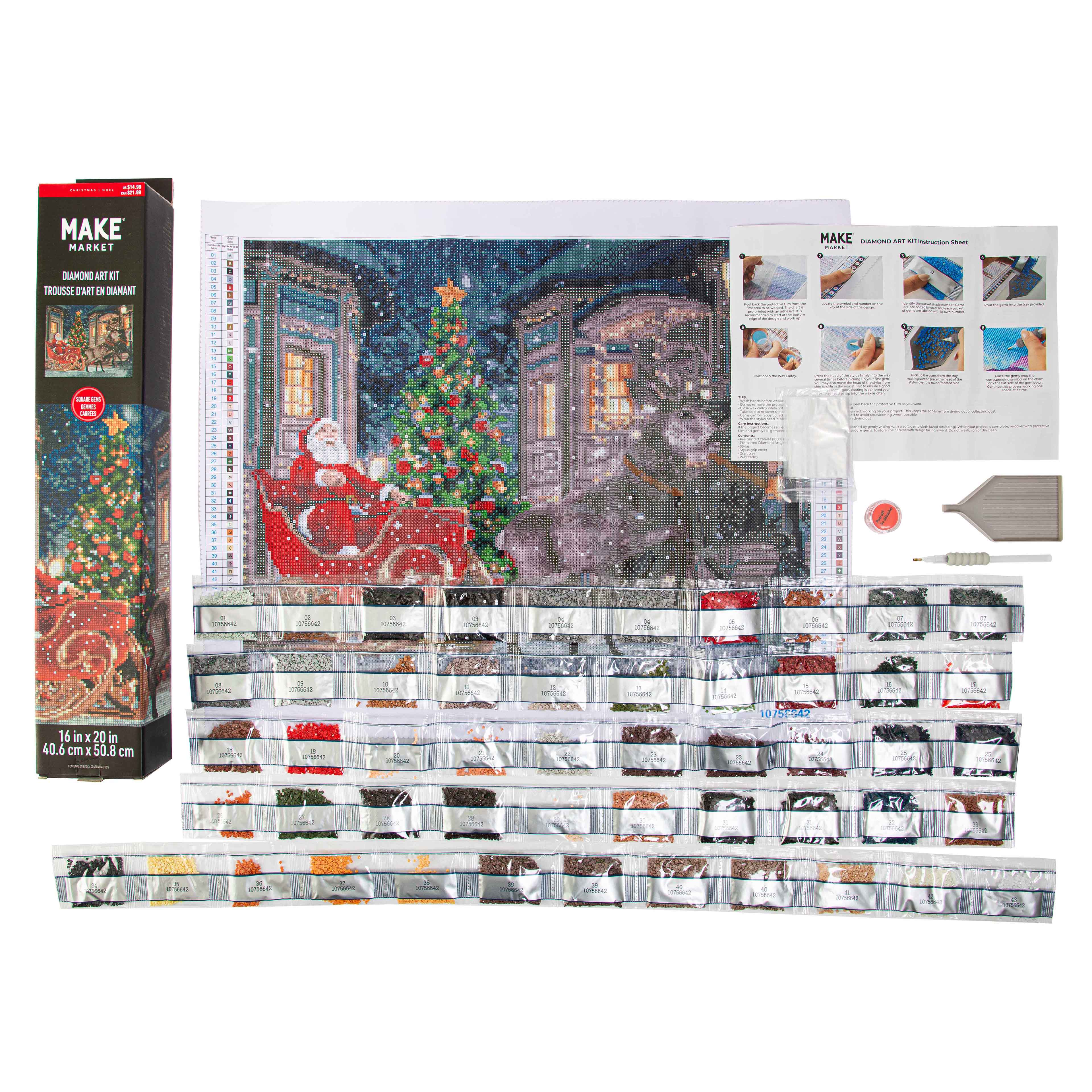 16&#x22; x 20&#x22; Santa &#x26; Reindeer Diamond Art Kit by Make Market&#xAE;