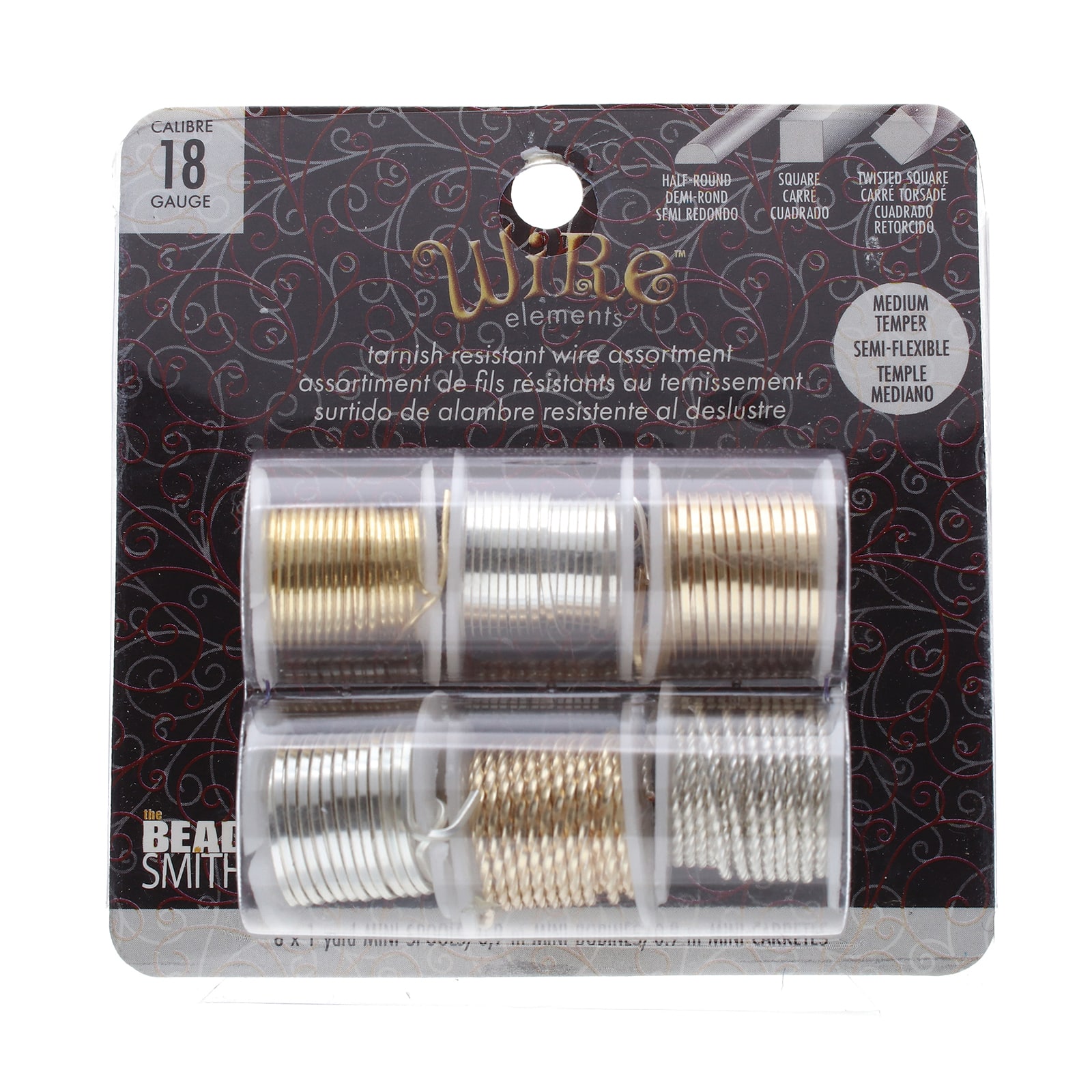 The Beadsmith&#xAE; Wire Elements&#x2122; 18 Gauge Tarnish Resistant Medium Temper Assorted Shapes Wire, 6ct.