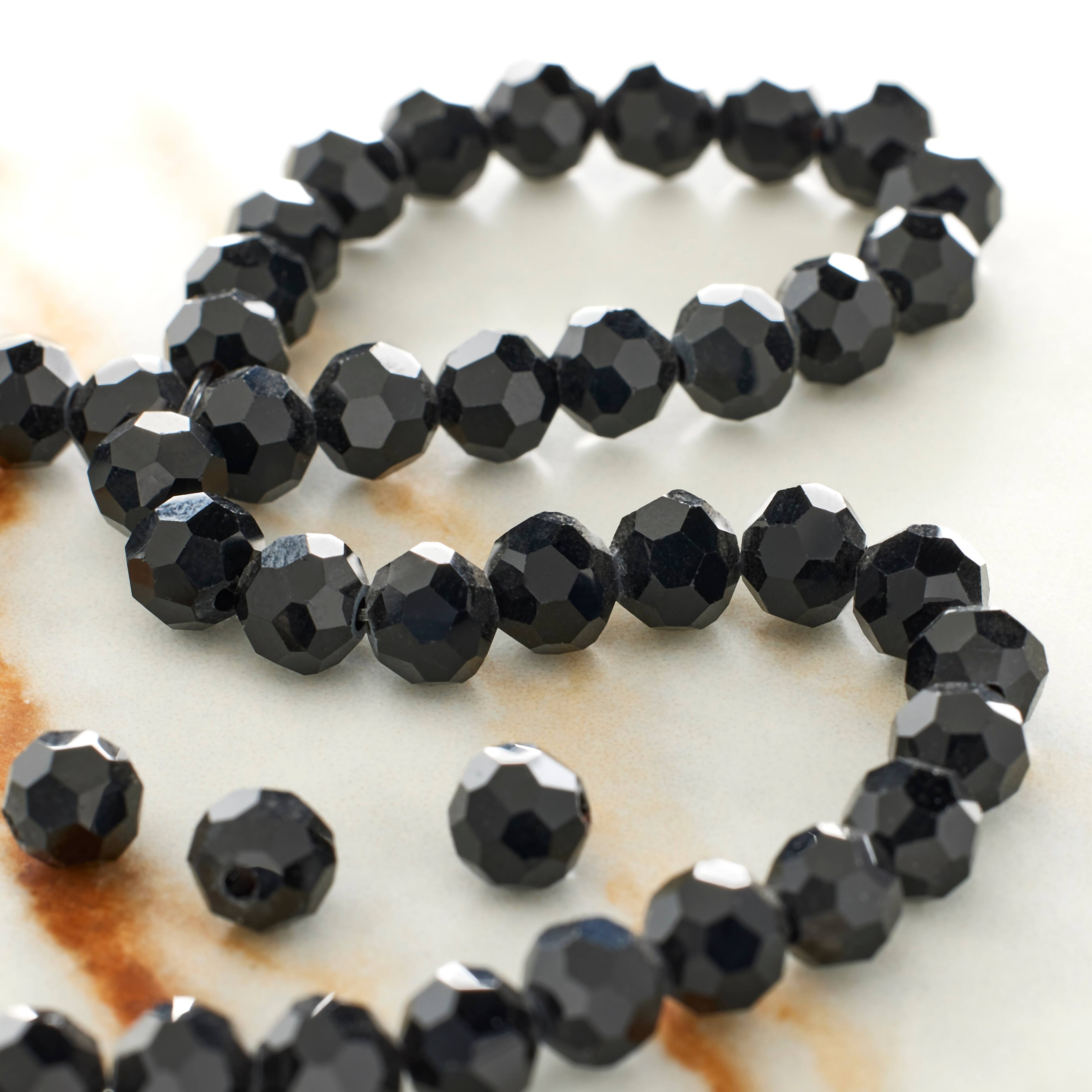 12 Pack: Jet Black Faceted Glass Round Beads, 6mm by Bead Landing™