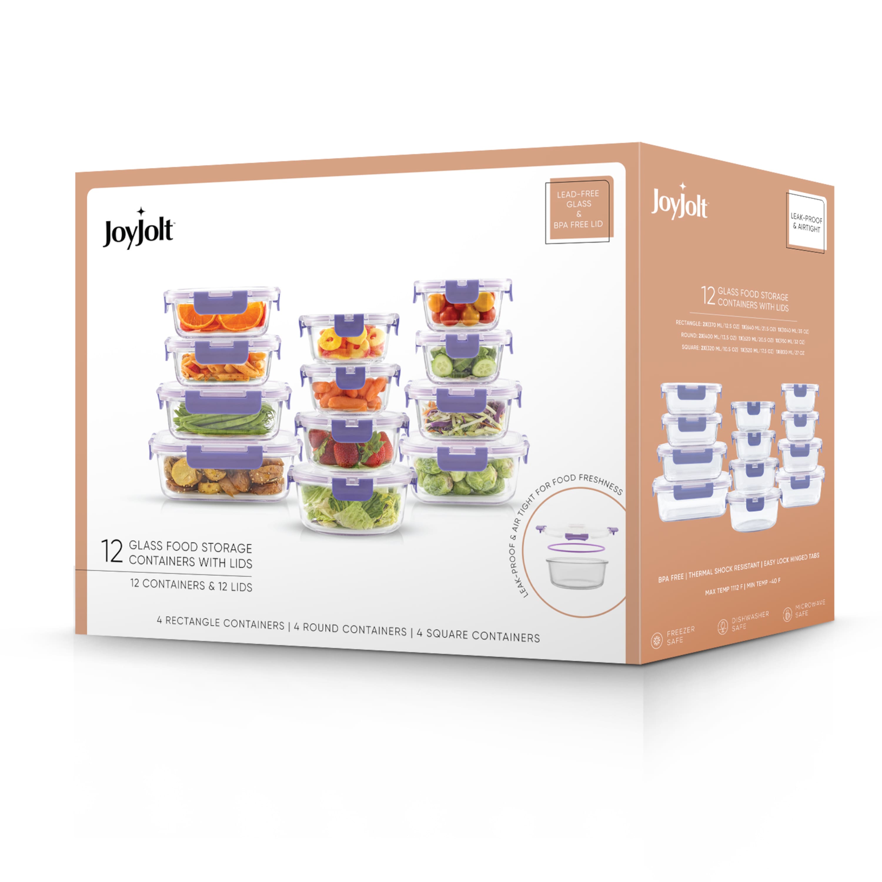 Joyful by JoyJolt&#xAE; 24-Piece Purple Glass Storage Container Set with Leakproof Lids