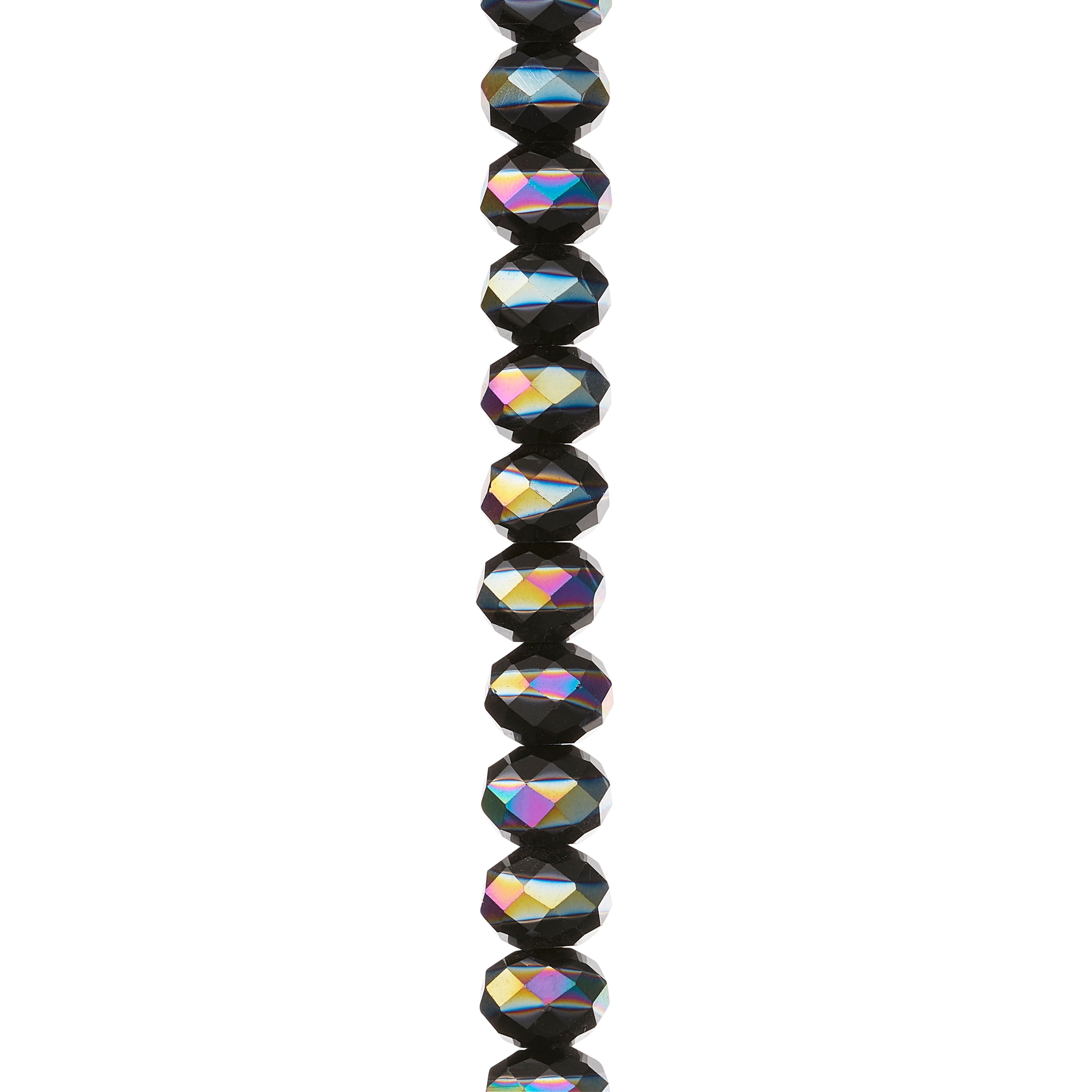 12 Pack: Black Aurora Borealis Striped Glass Faceted Rondelle Beads, 8mm by Bead Landing™