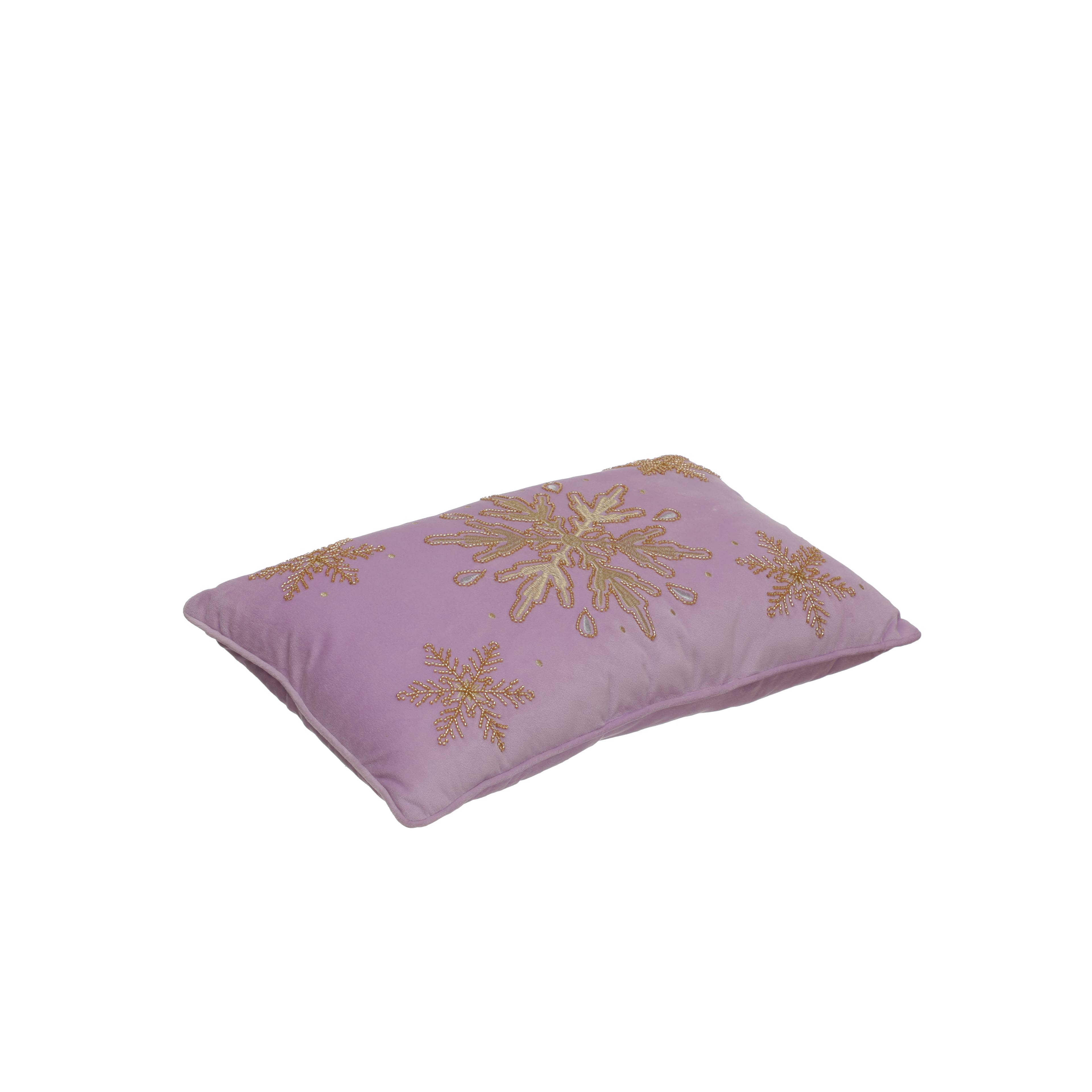 20&#x22; x 12&#x22; Pink Velvet &#x26; Beaded Gold Snowflake Lumbar Throw Pillow by Ashland&#xAE;