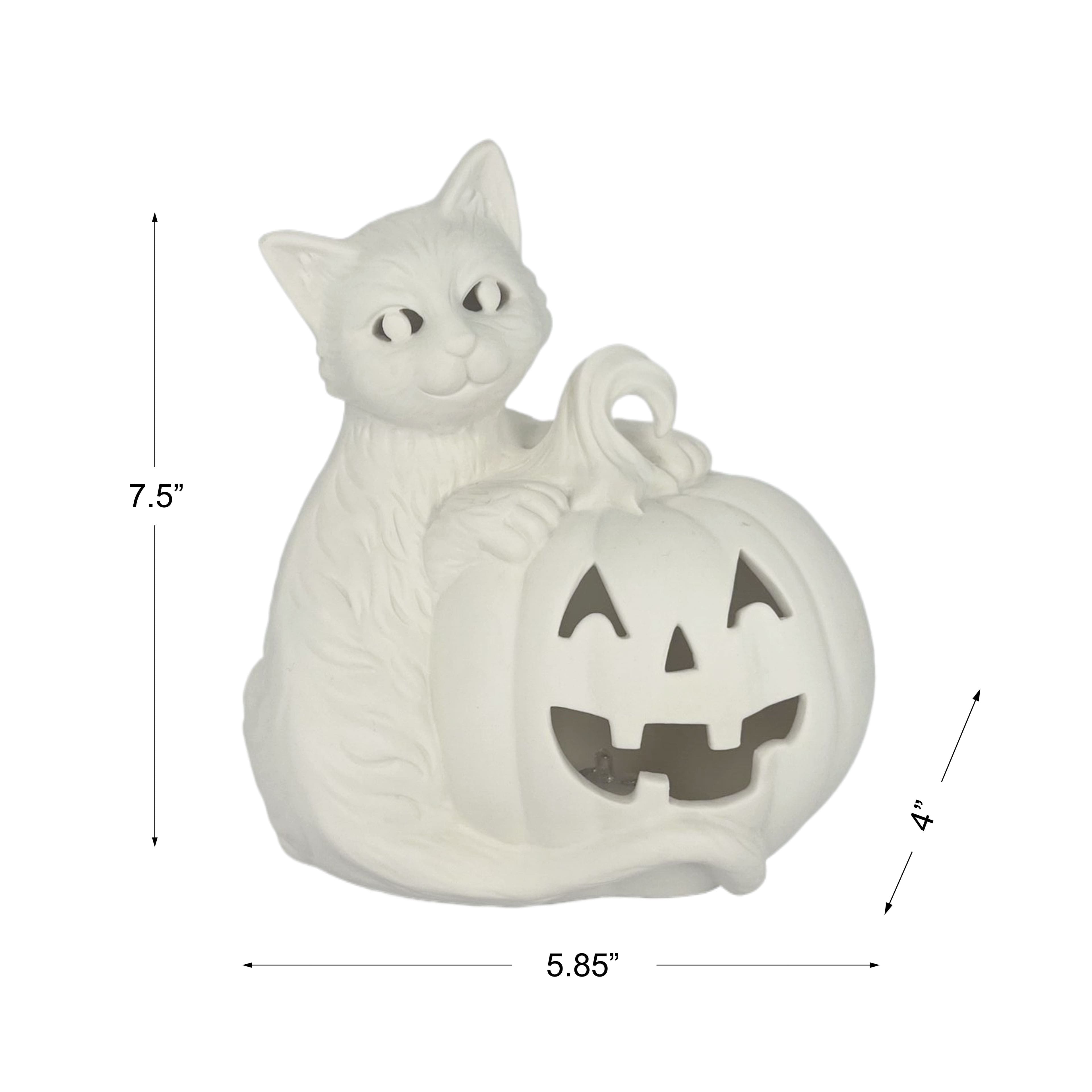 7.5&#x22; DIY Ceramic LED Pumpkin &#x26; Cat D&#xE9;cor by Make Market&#xAE;