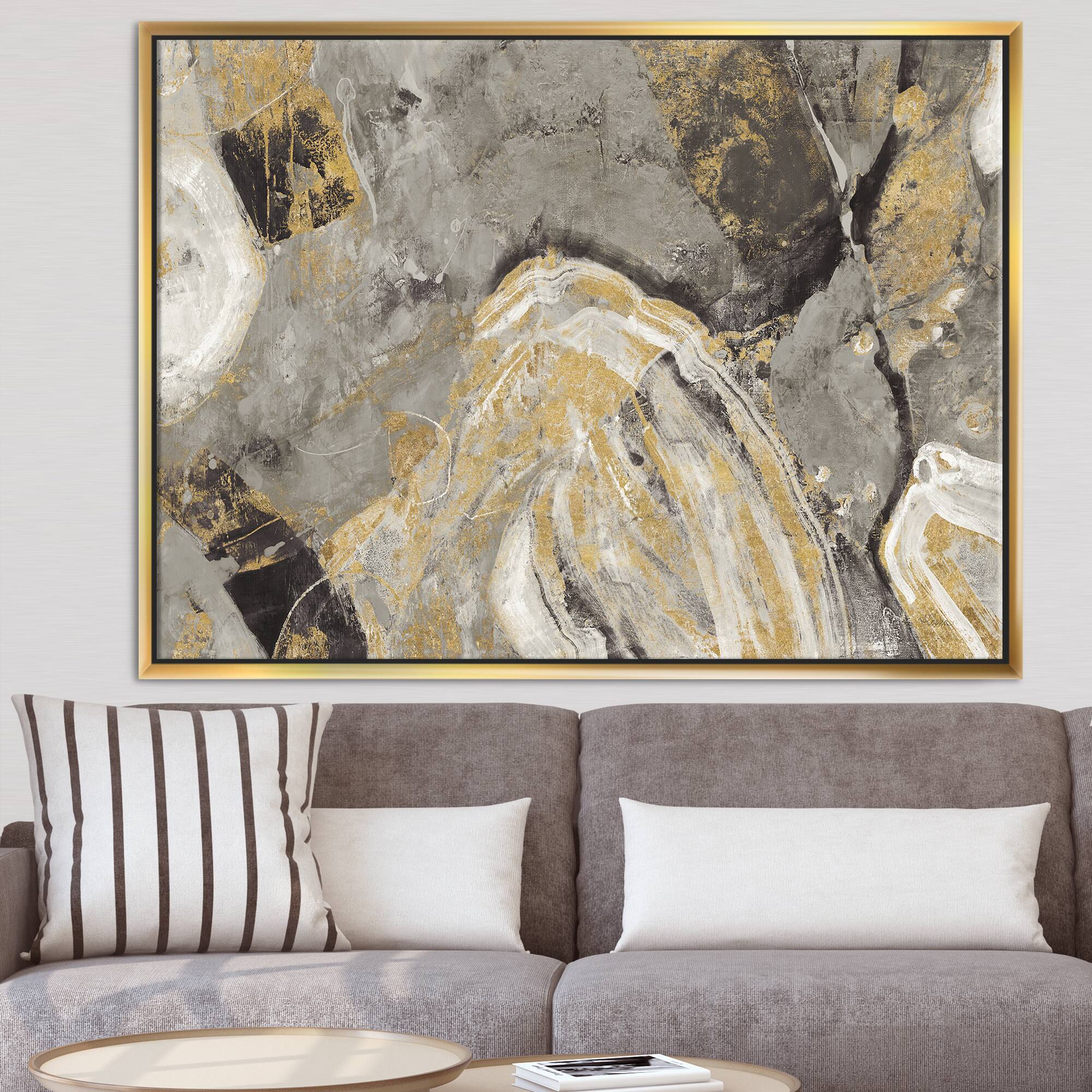 Designart - Painted Gold Stone - Cabin & Lodge Canvas in Gold Frame