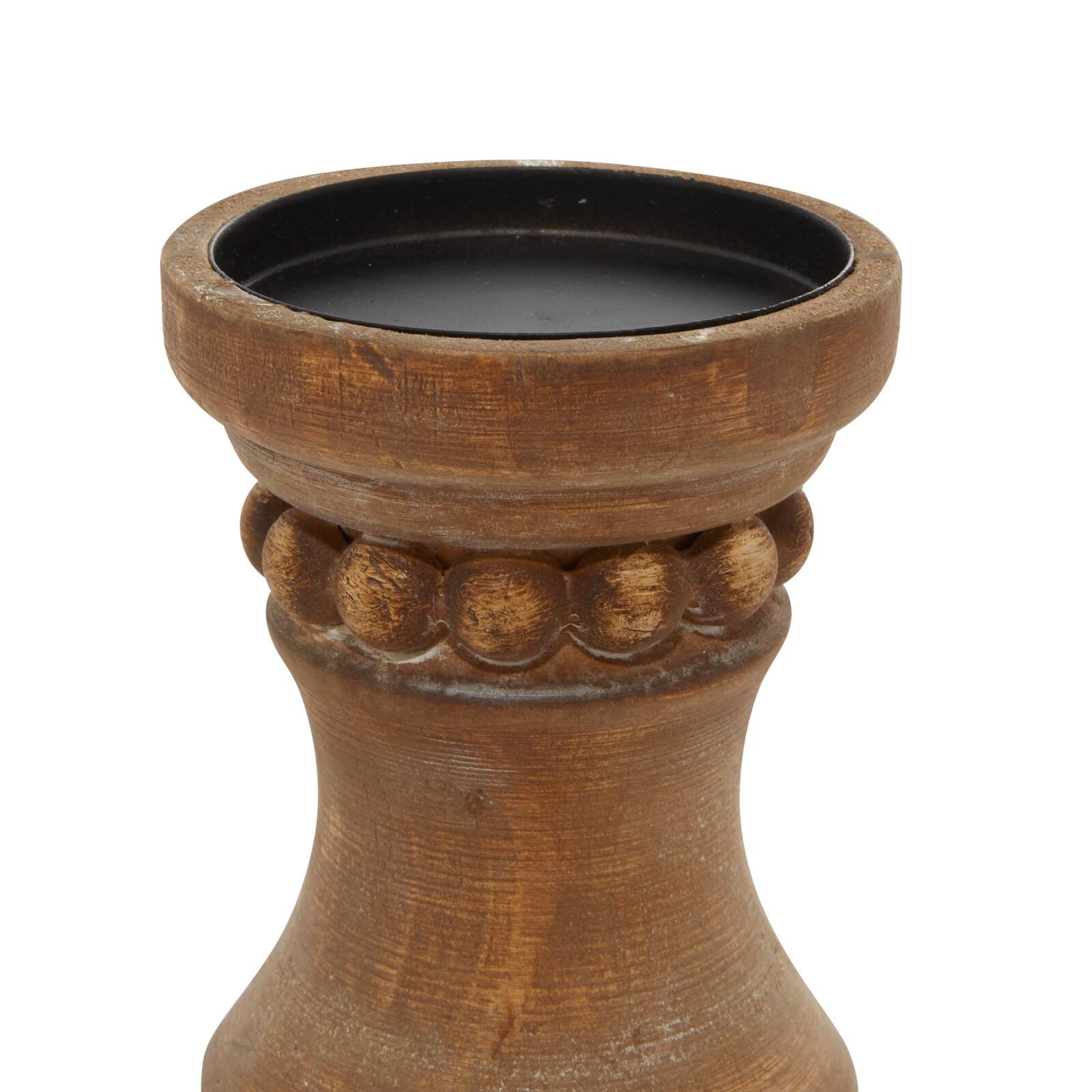 Brown Wood Natural Candle Holder Set
