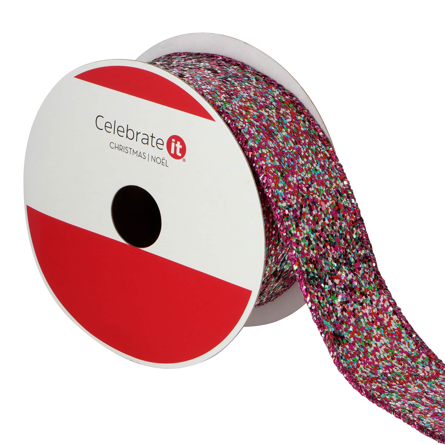 1.5" x 15ft. Hot Pink Confetti Wired Glitter Ribbon by Celebrate It®