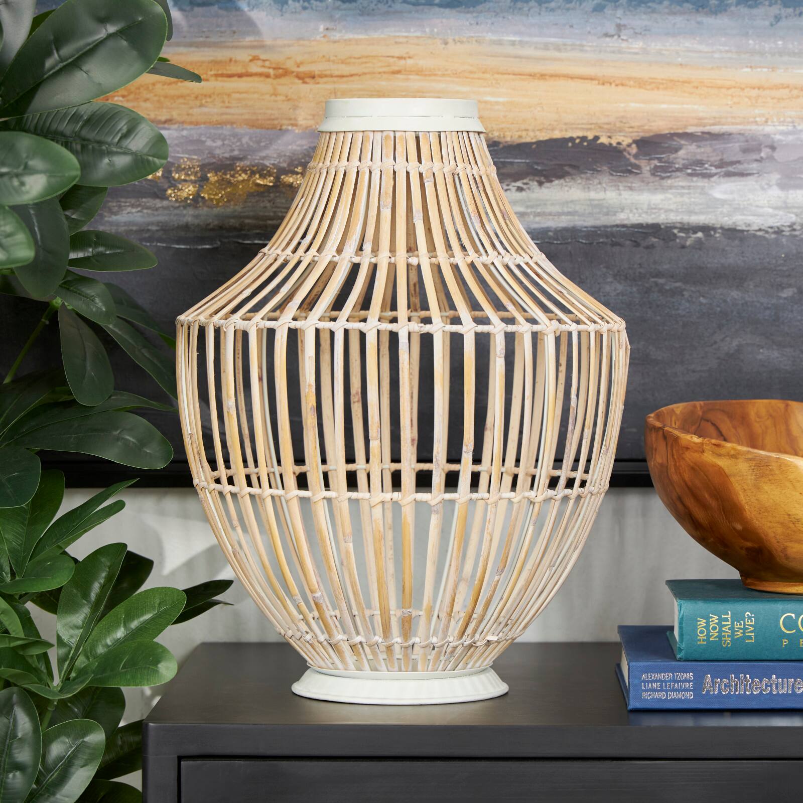 17" Brown Bamboo Handmade Open Frame Vase