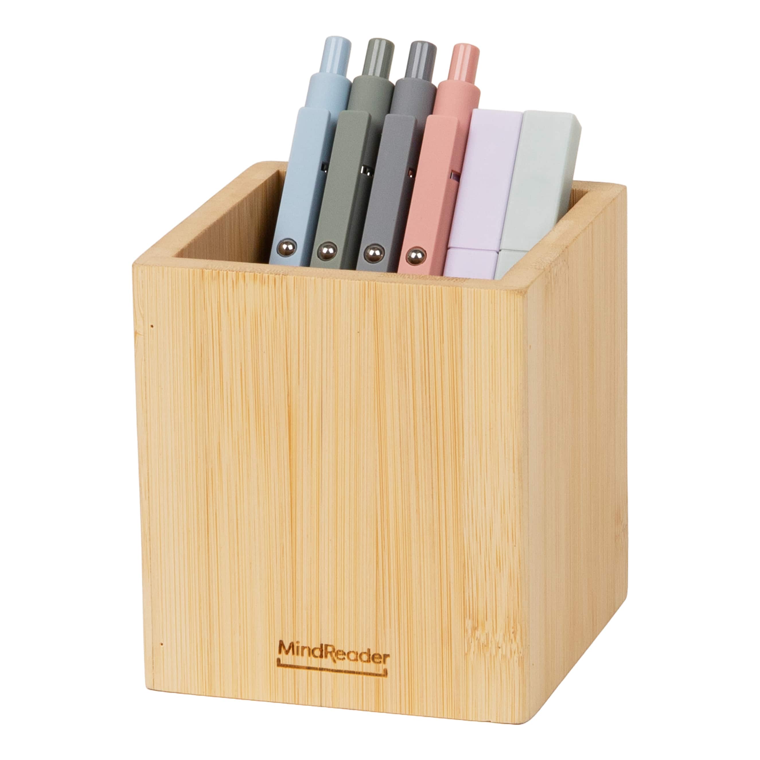 Mind Reader Pen Cup, Accessory Holder, Desktop Organization, Office, Bamboo, Brown
