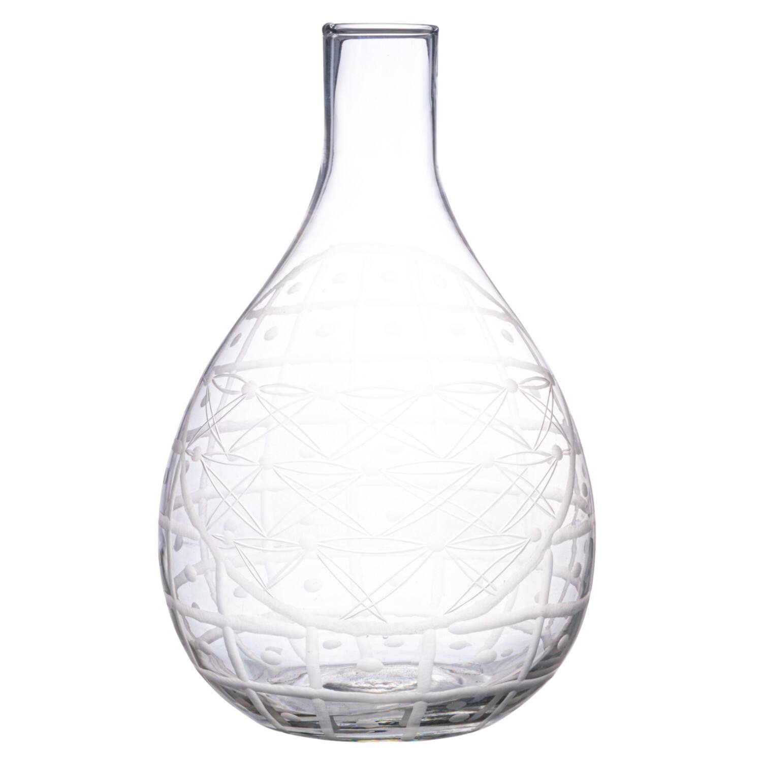Hello Honey® 3.5qt. Clear Hand-Blown Etched Round Reclaimed Glass Pitcher