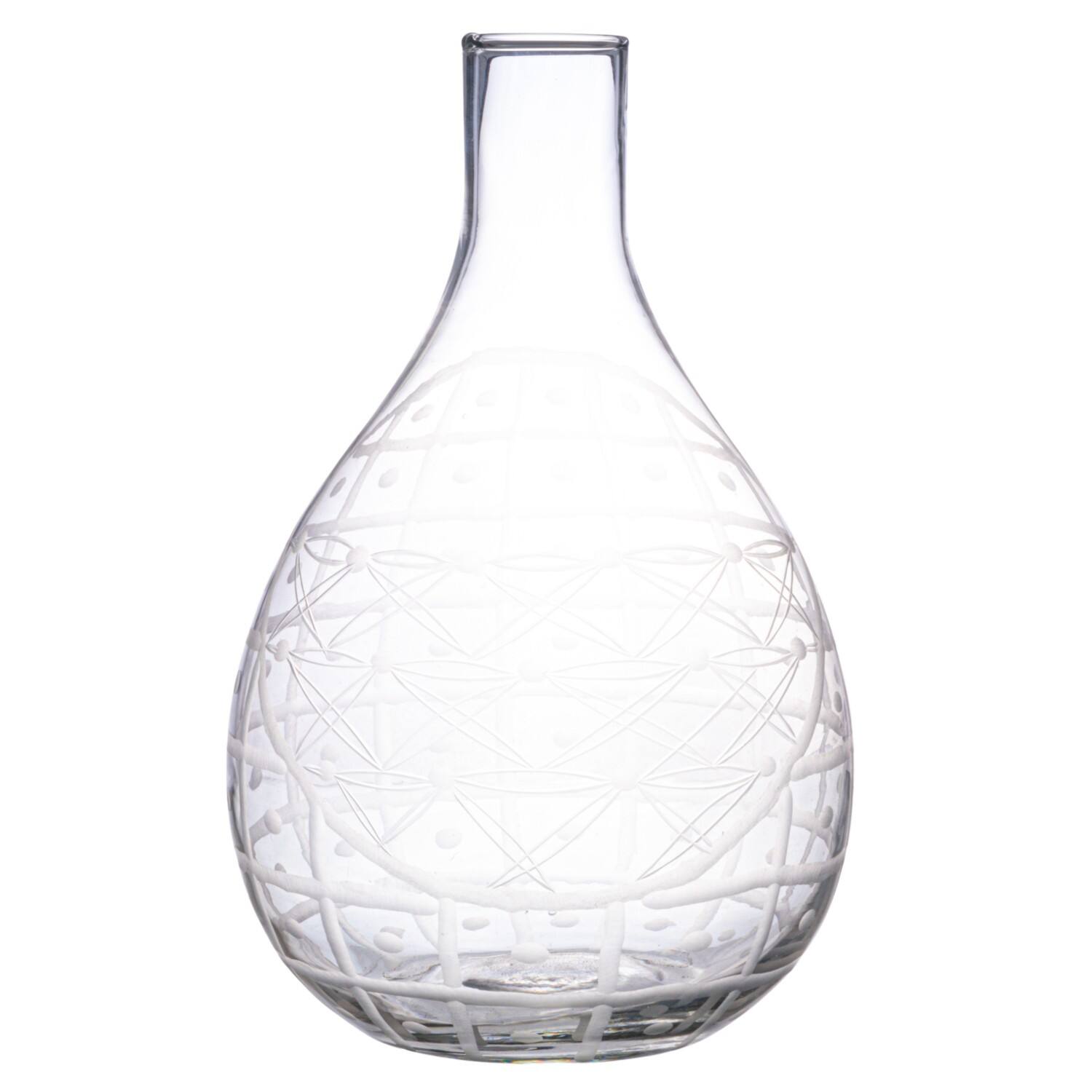 3.5qt. Clear Hand-Blown Etched Round Reclaimed Glass Pitcher