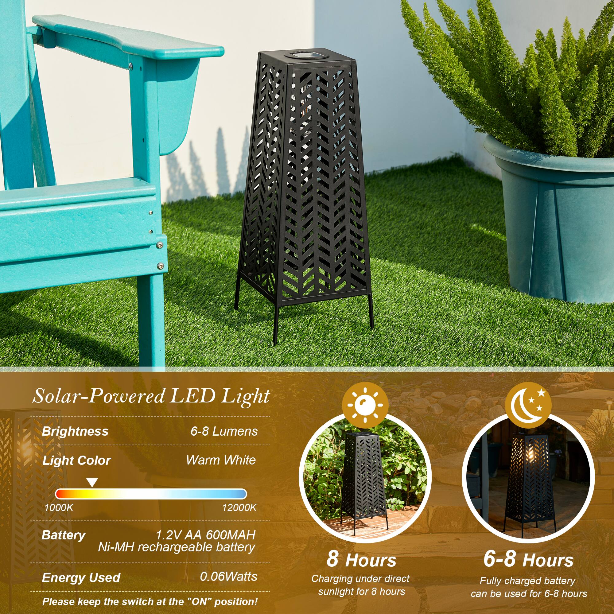 Glitzhome® 21.5" Metal Geometric Solar Powered Floor Lantern