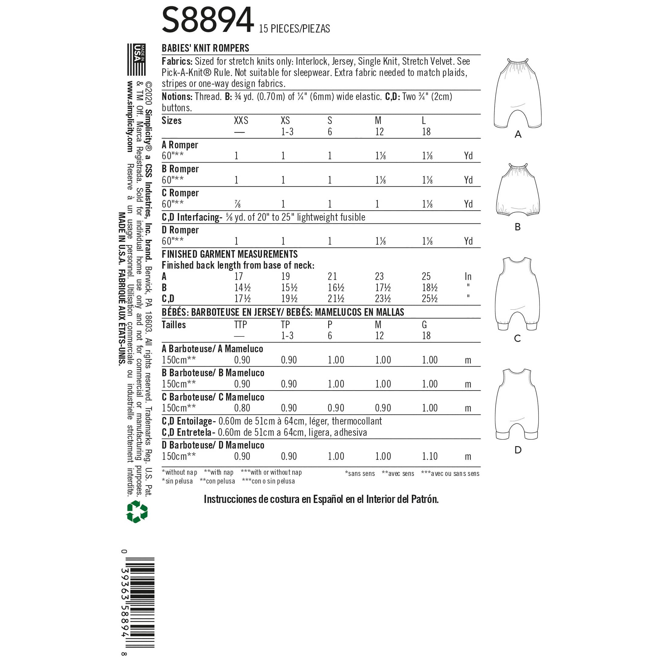 Simplicity® Pattern CS8894 (XXS-XS-S-M-L)