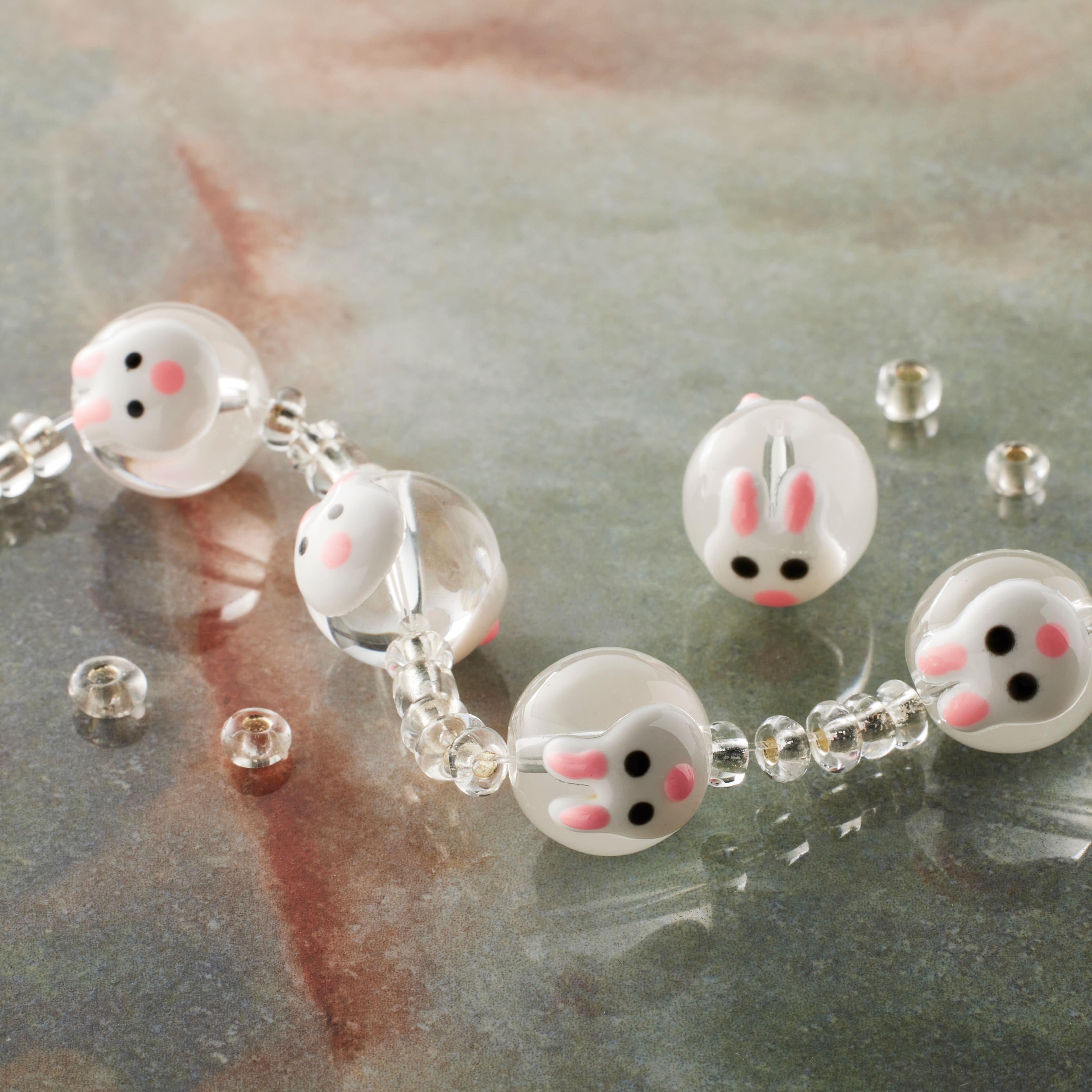 12 Pack: White Rabbit Painted Glass Beads, 11mm by Bead Landing™