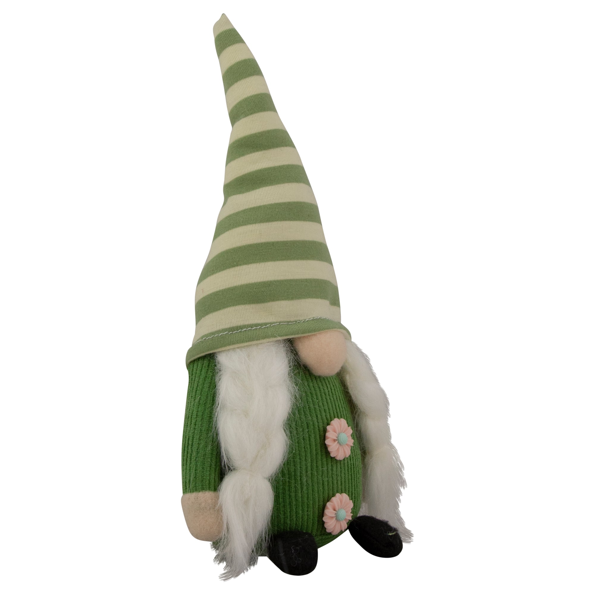 9.25&#x22; Green Striped Hat Girl Springtime Gnome