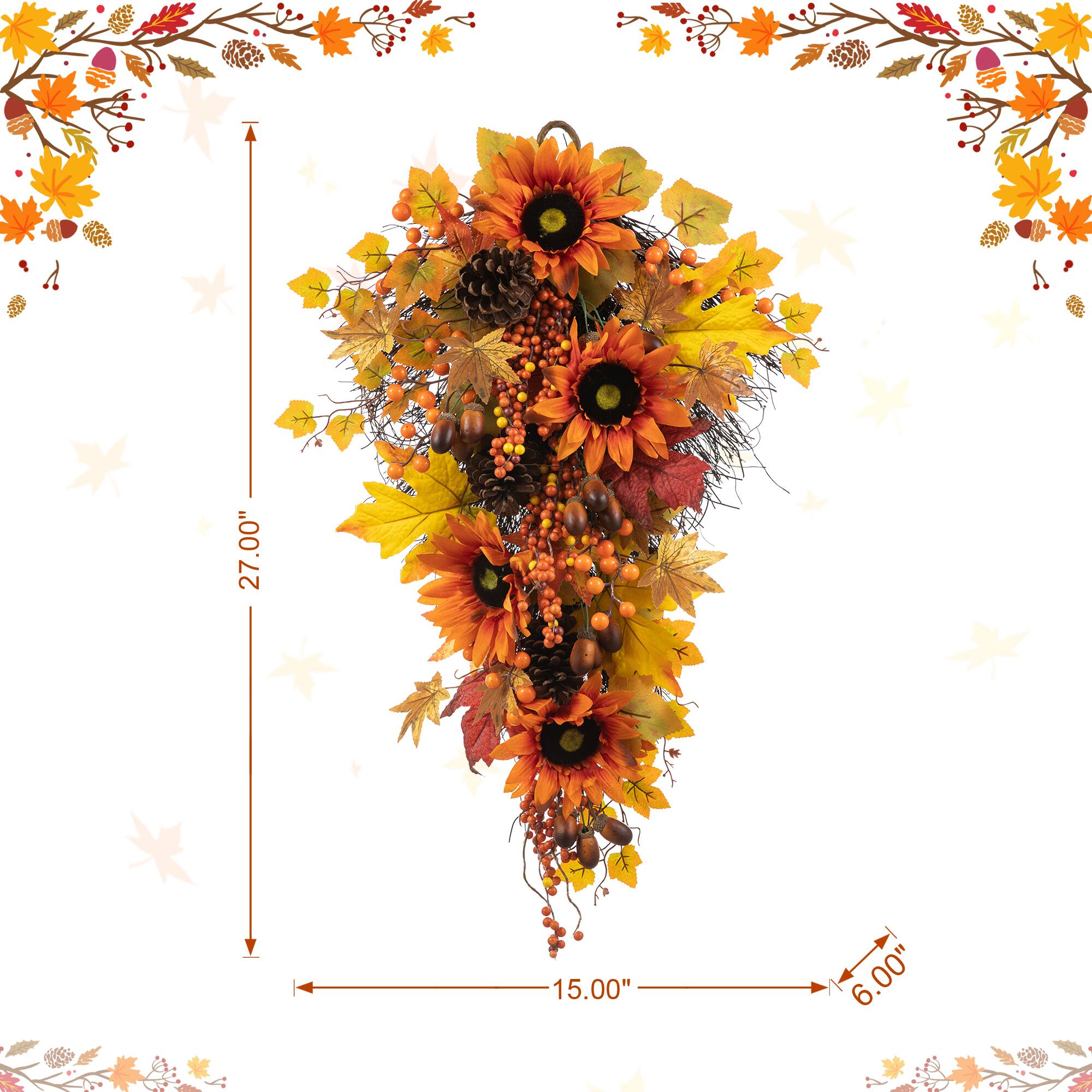 Glitzhome&#xAE; 27&#x22; Fall Sunflower, Maple Leaf &#x26; Berry Swag