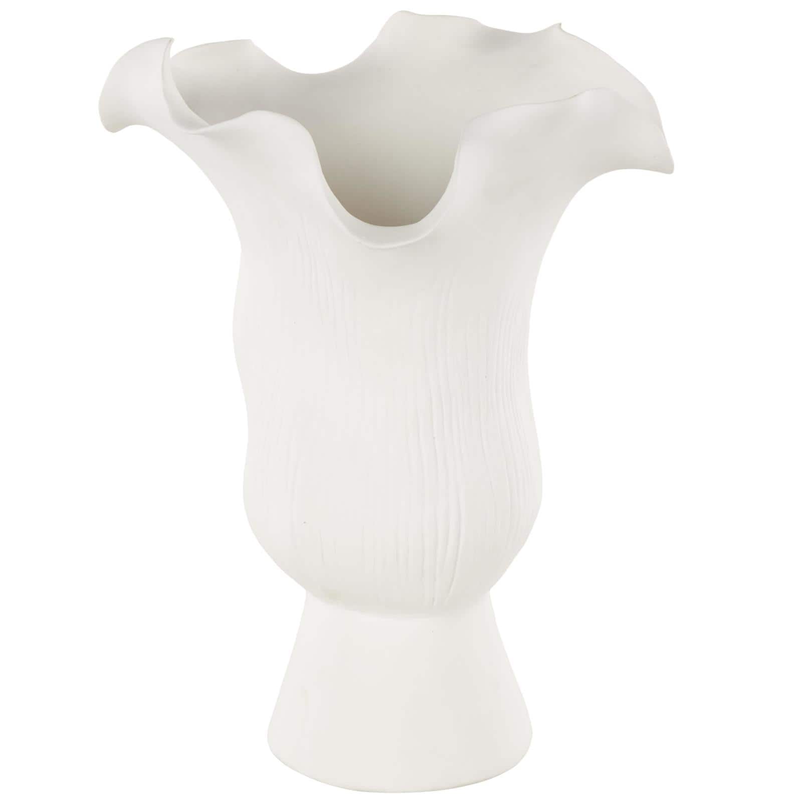 10.5&#x22; White Abstract Floral Ceramic Vase