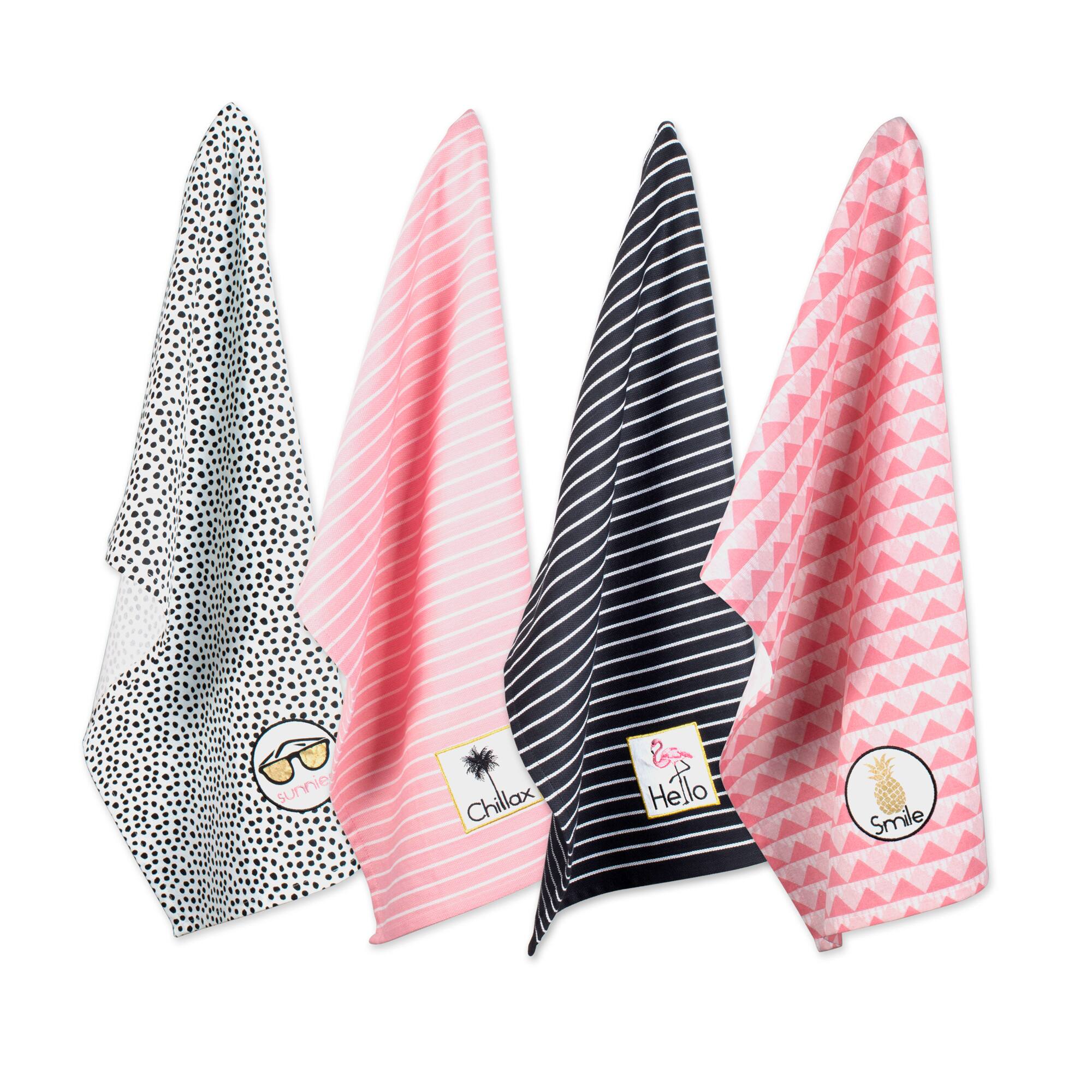 DII® Summer Cocktail Embellished Dishtowels, 4ct.