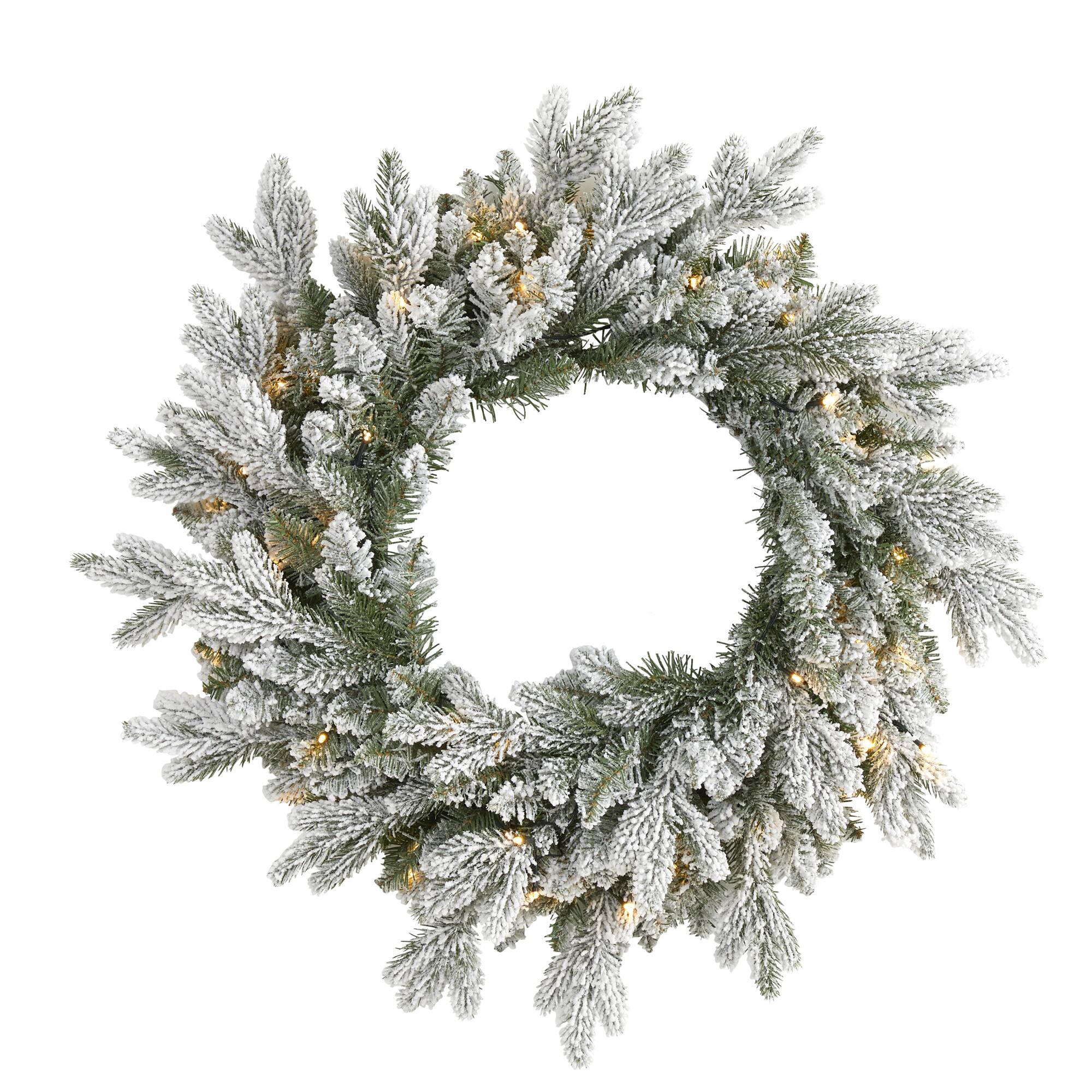 24" LED Flocked Artificial Christmas Wreath