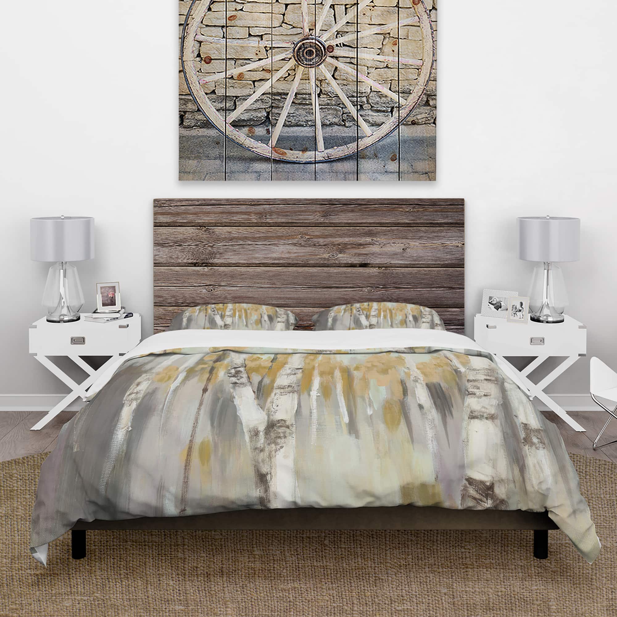 Designart &#x27;Silver and Yellow Birch Forest&#x27; Cottage Bedding Set - Duvet Cover &#x26; Shams