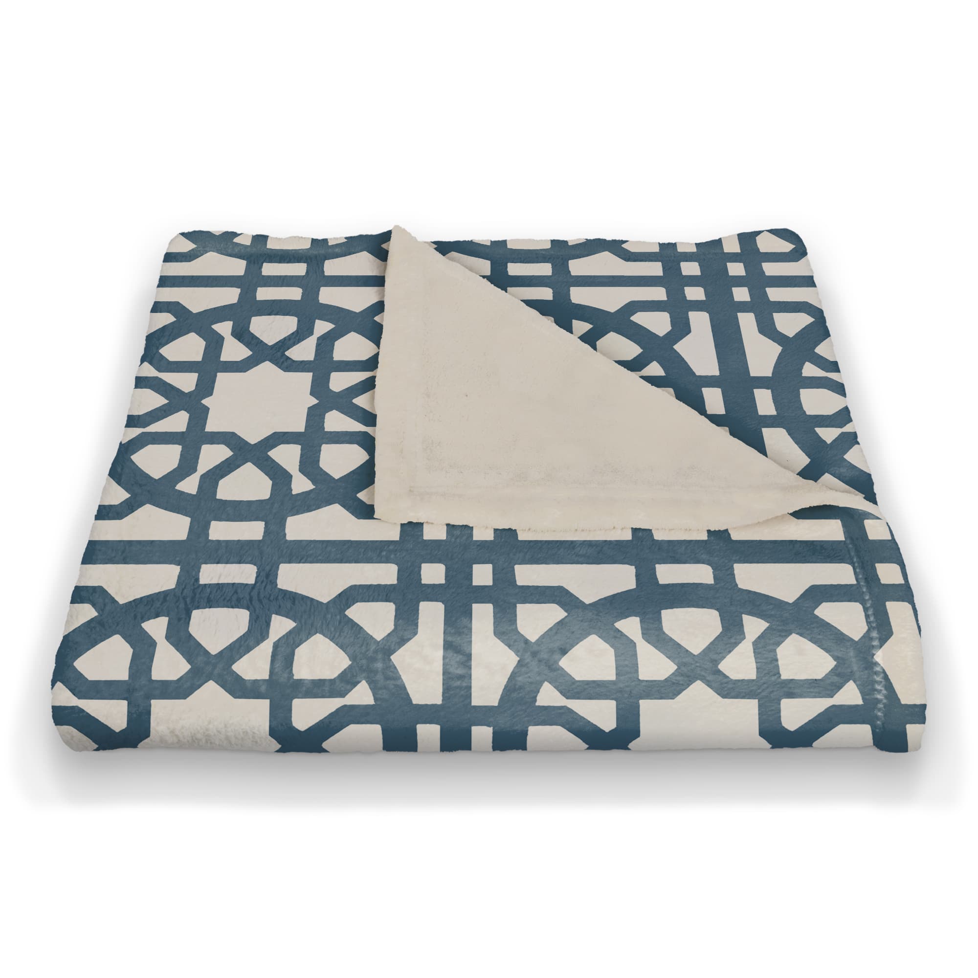 Blue Geometric Tile Coral Fleece Blanket