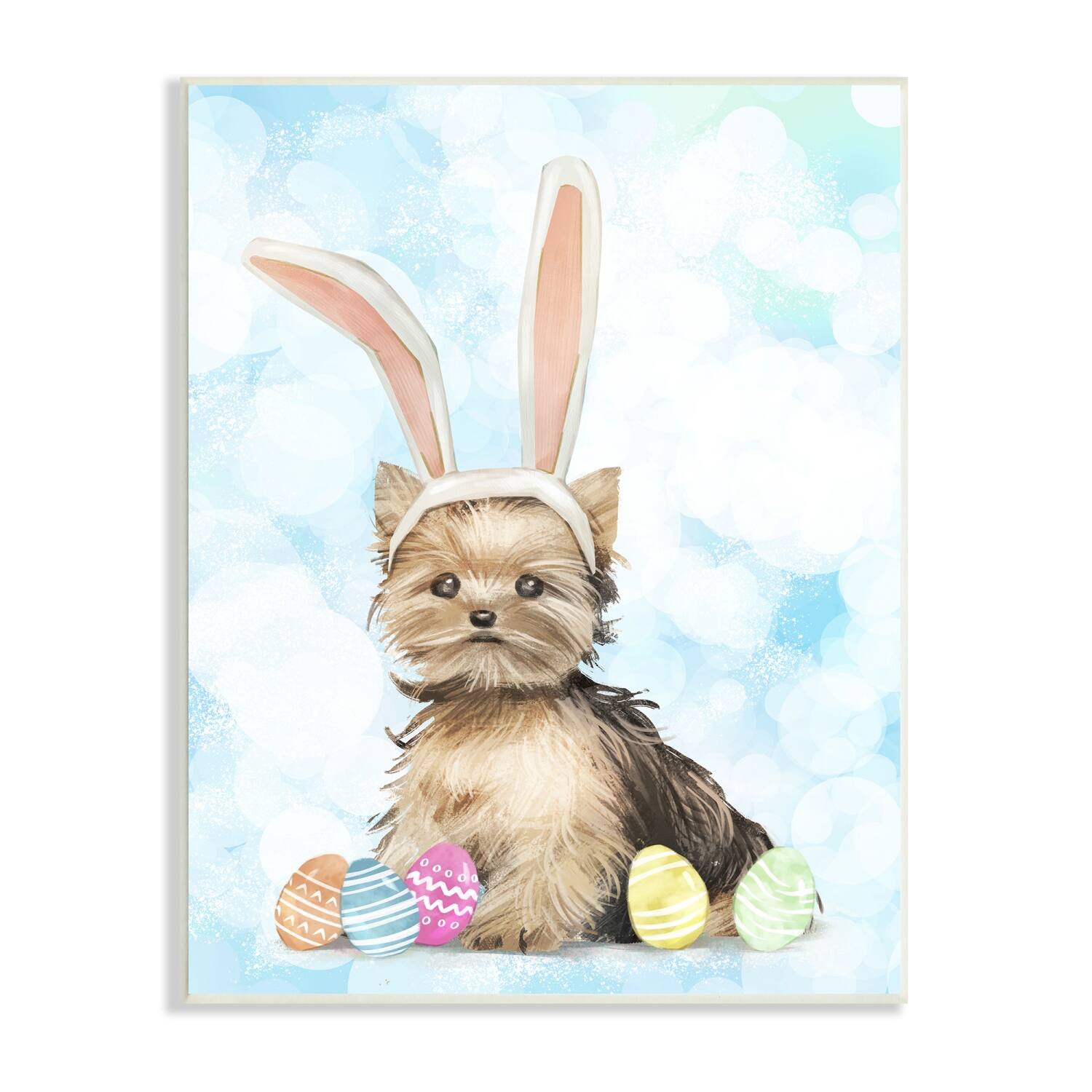 Stupell Industries Easter Yorkie Puppy Bunny Ears Patterned Eggs Wall Plaque Art in Blue | 10" x 15" | Michaels&reg;