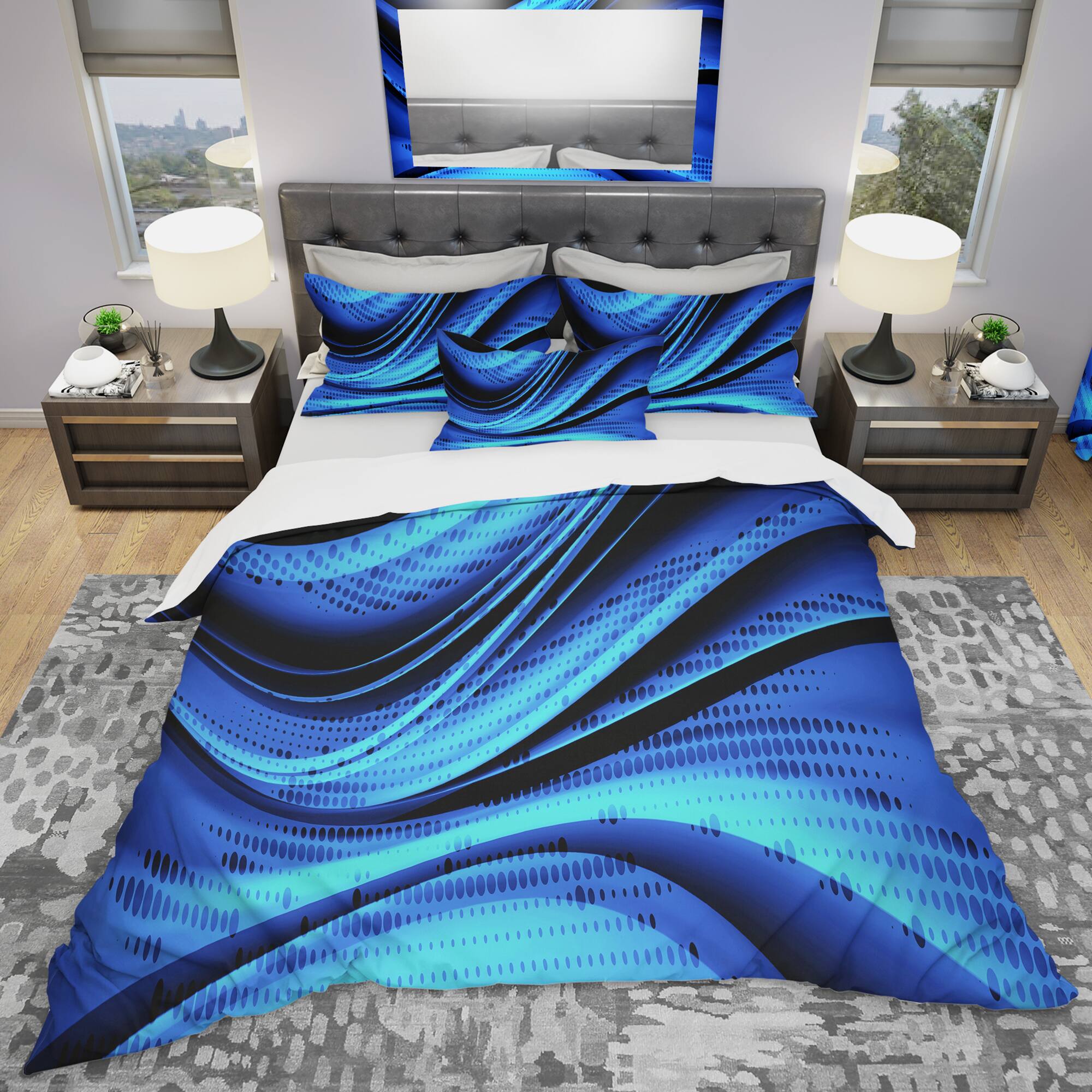 Designart &#x27;Blue and Black Transition&#x27; Modern &#x26; Contemporary Bedding Set - Duvet Cover &#x26; Shams