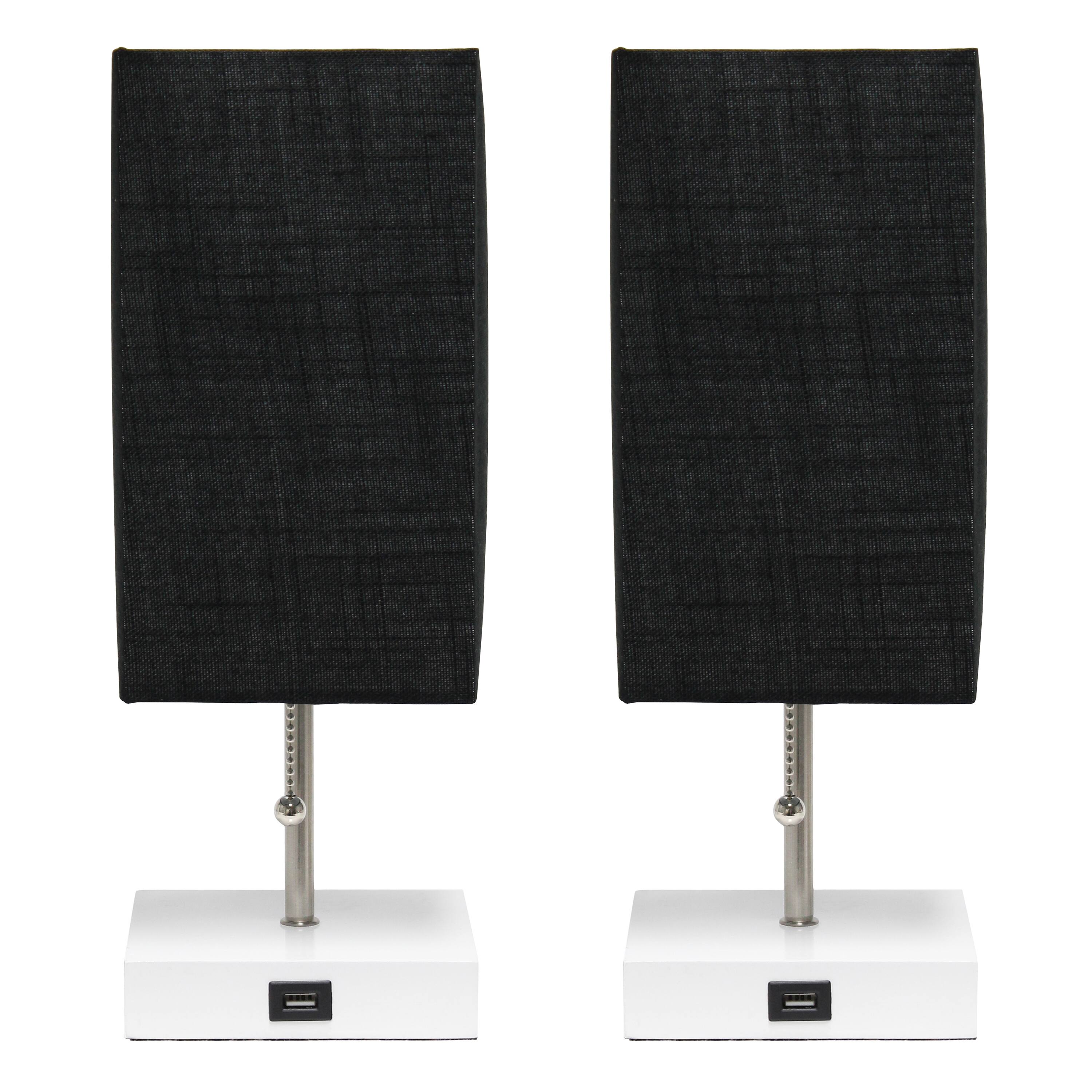 Simple Designs 14.5&#x22; Rectangle Shade White Base Lamp with USB Charging Port