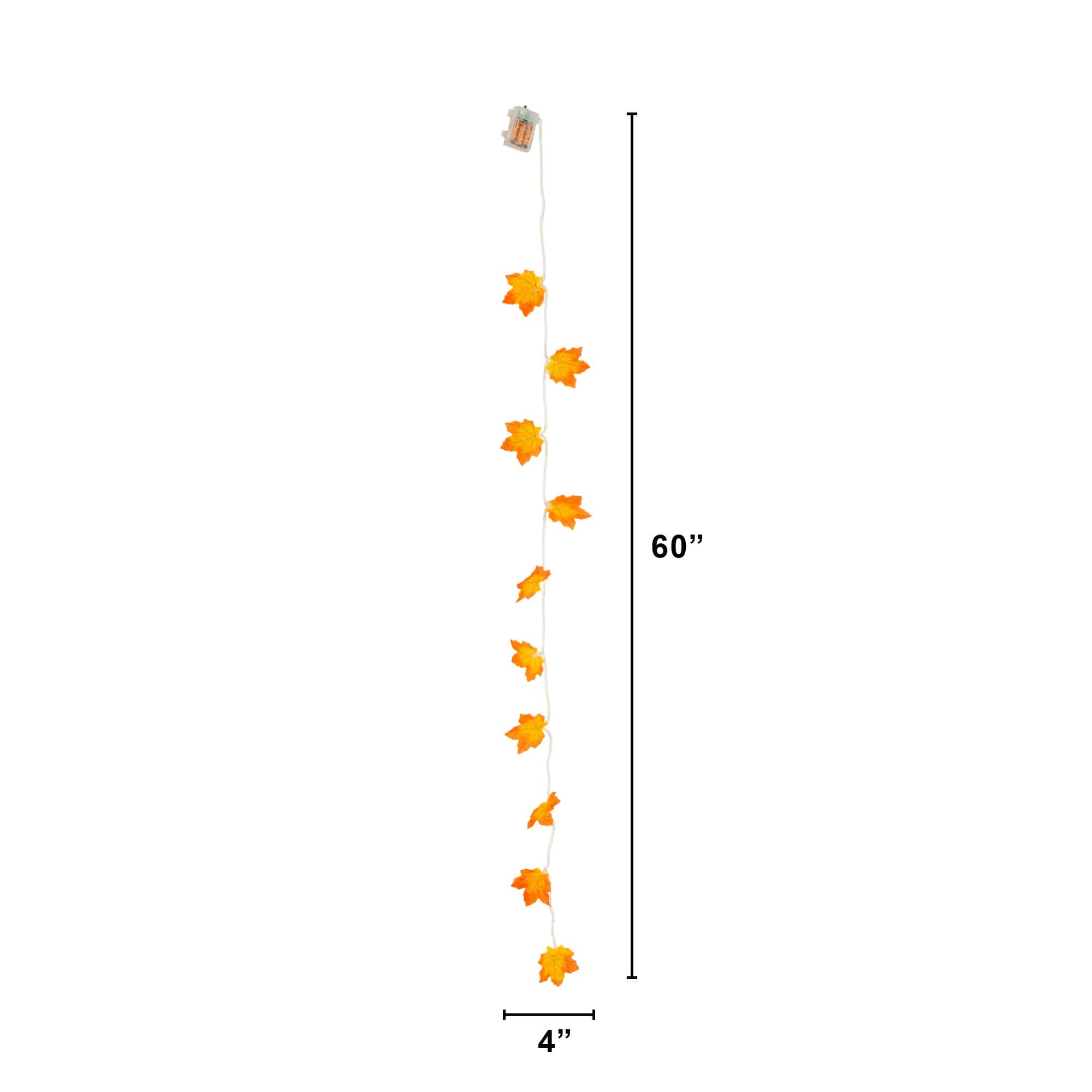 5ft. Pre-Lit Autumn Maple Leaf Artificial Fall Garland with 10 Warm White LED String Lights - Set of 3